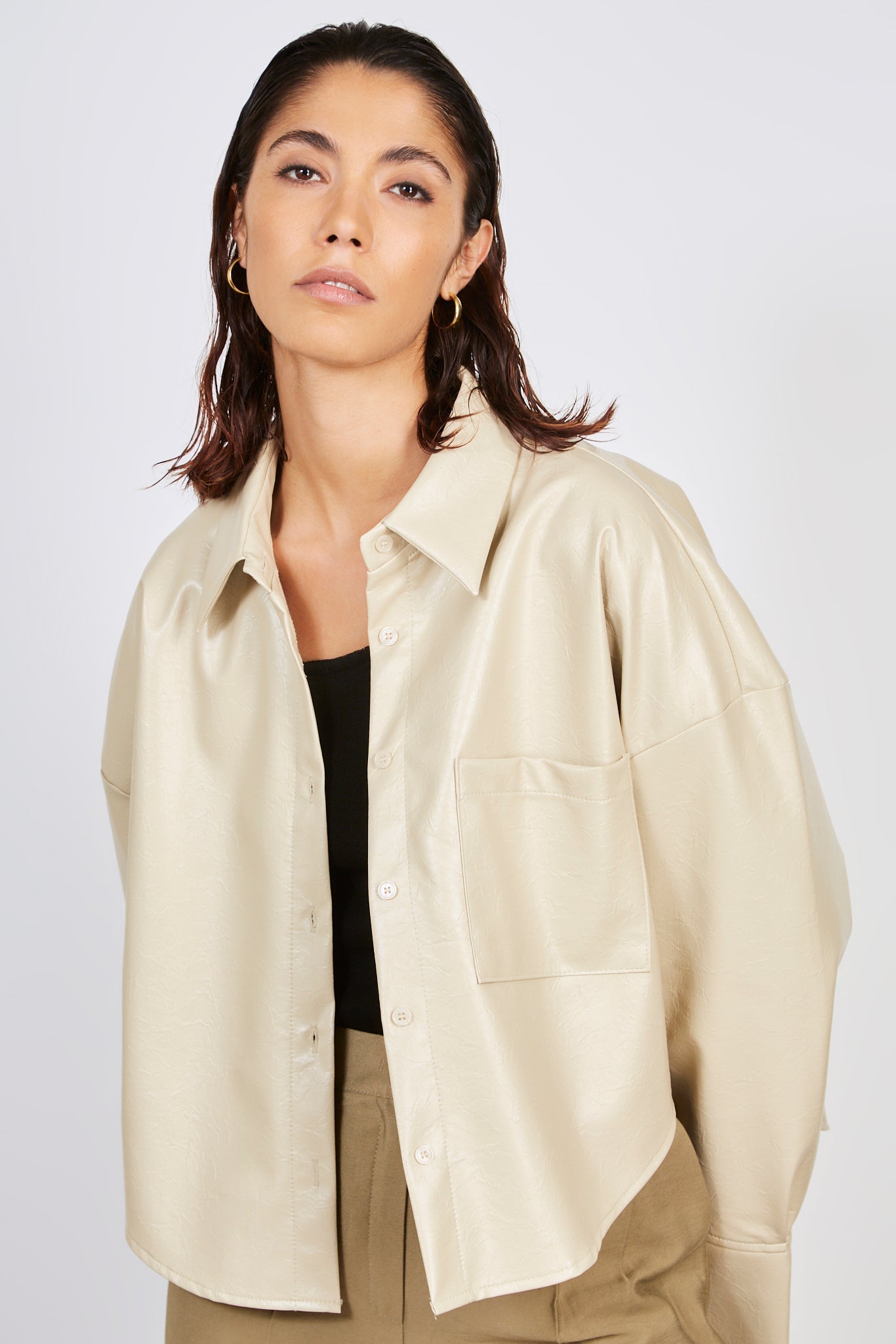 Beige high shine shirt_3