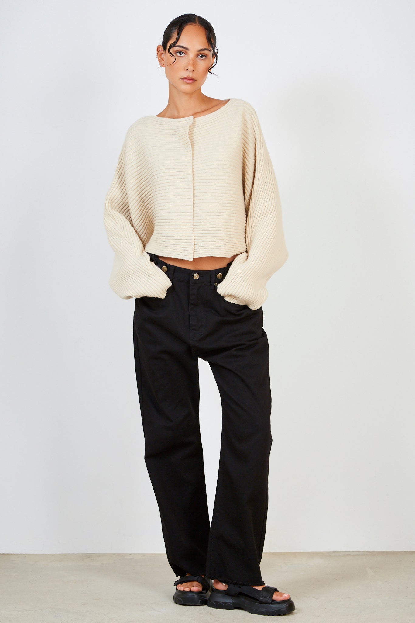 Beige horizontal rib wool blend jumper_4
