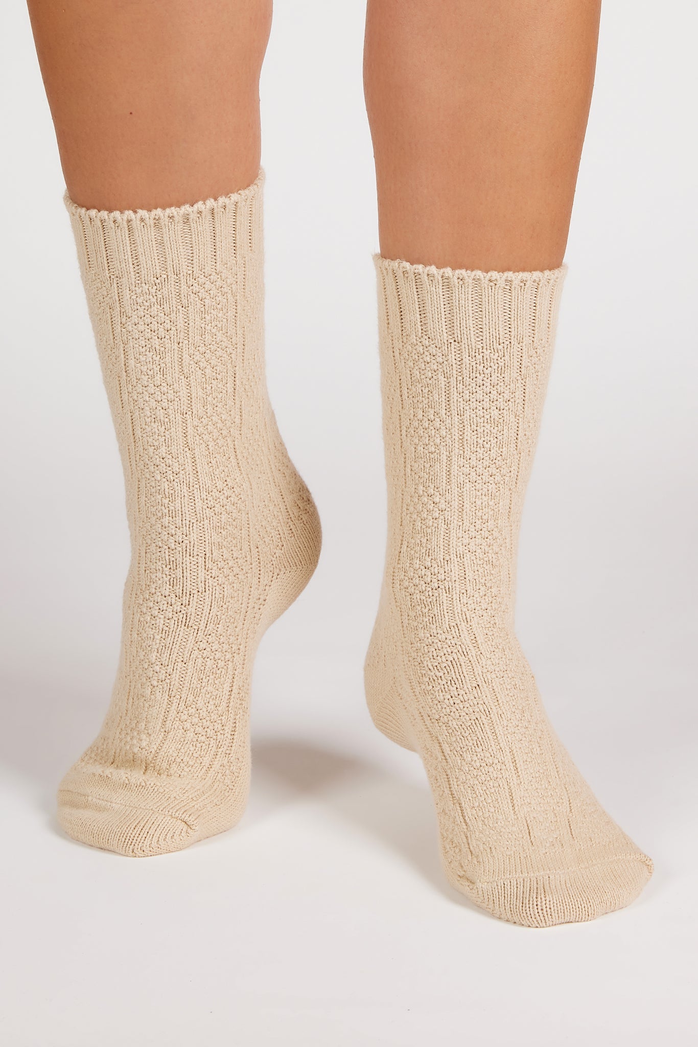 Beige textured cotton blend socks_4