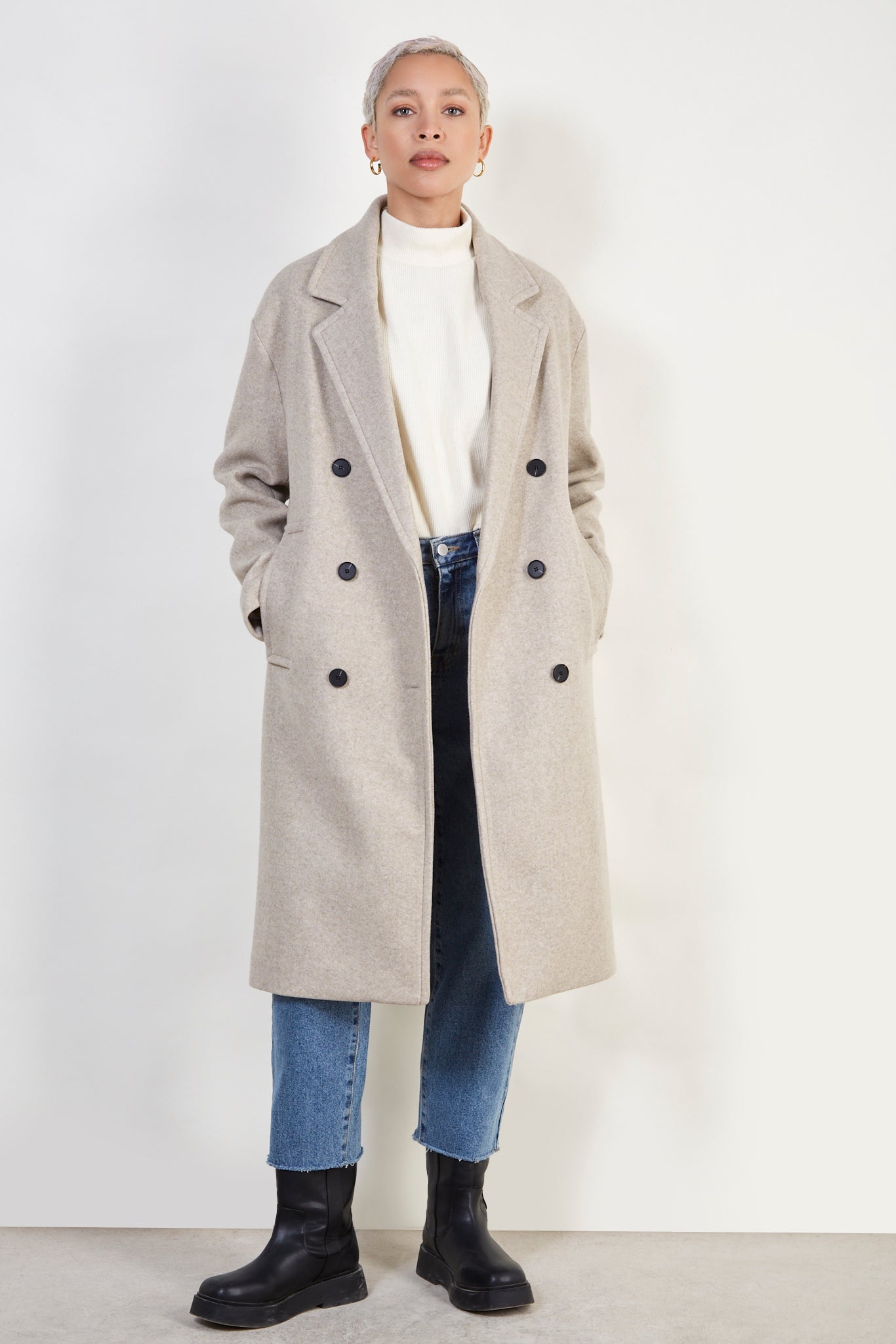 Beige wool blend double breast tailored coat_1