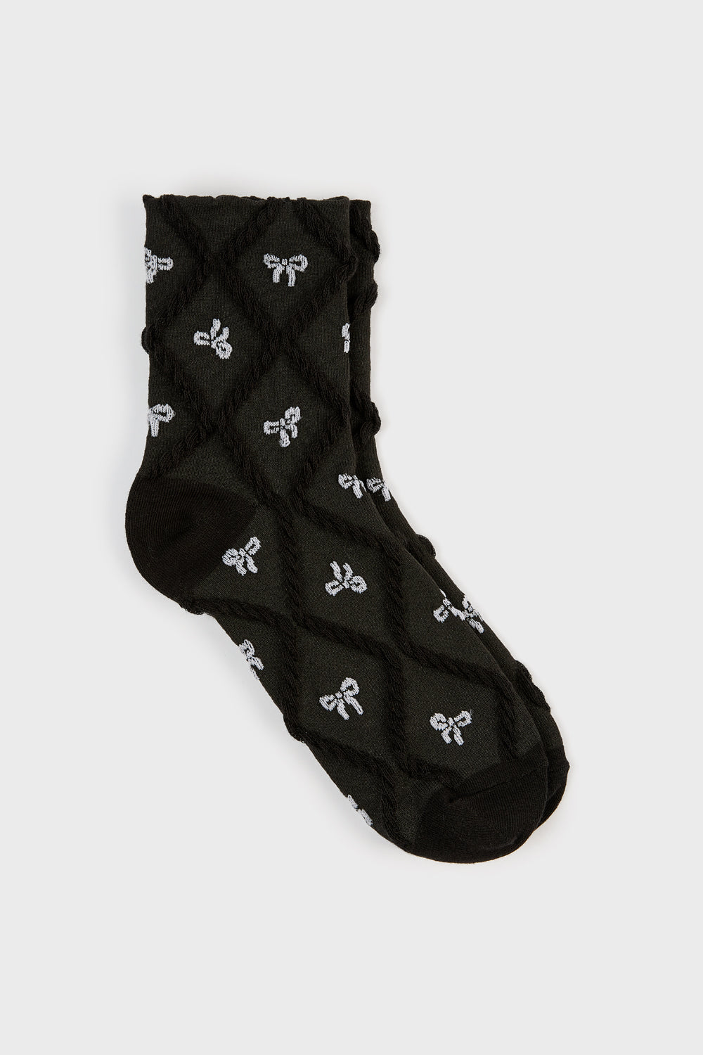 Black and grey tiny bow diamond texture socks_1