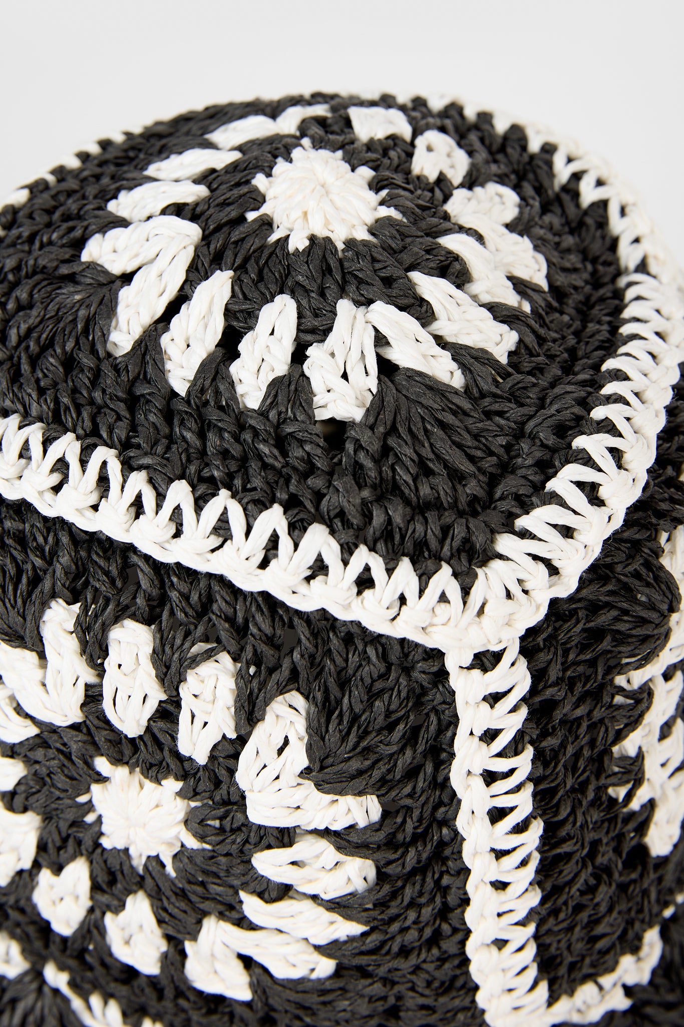 Black and ivory crochet straw bucket hat_2