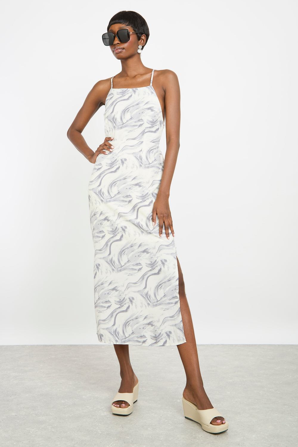 Black and ivory marble print maxi dress_1