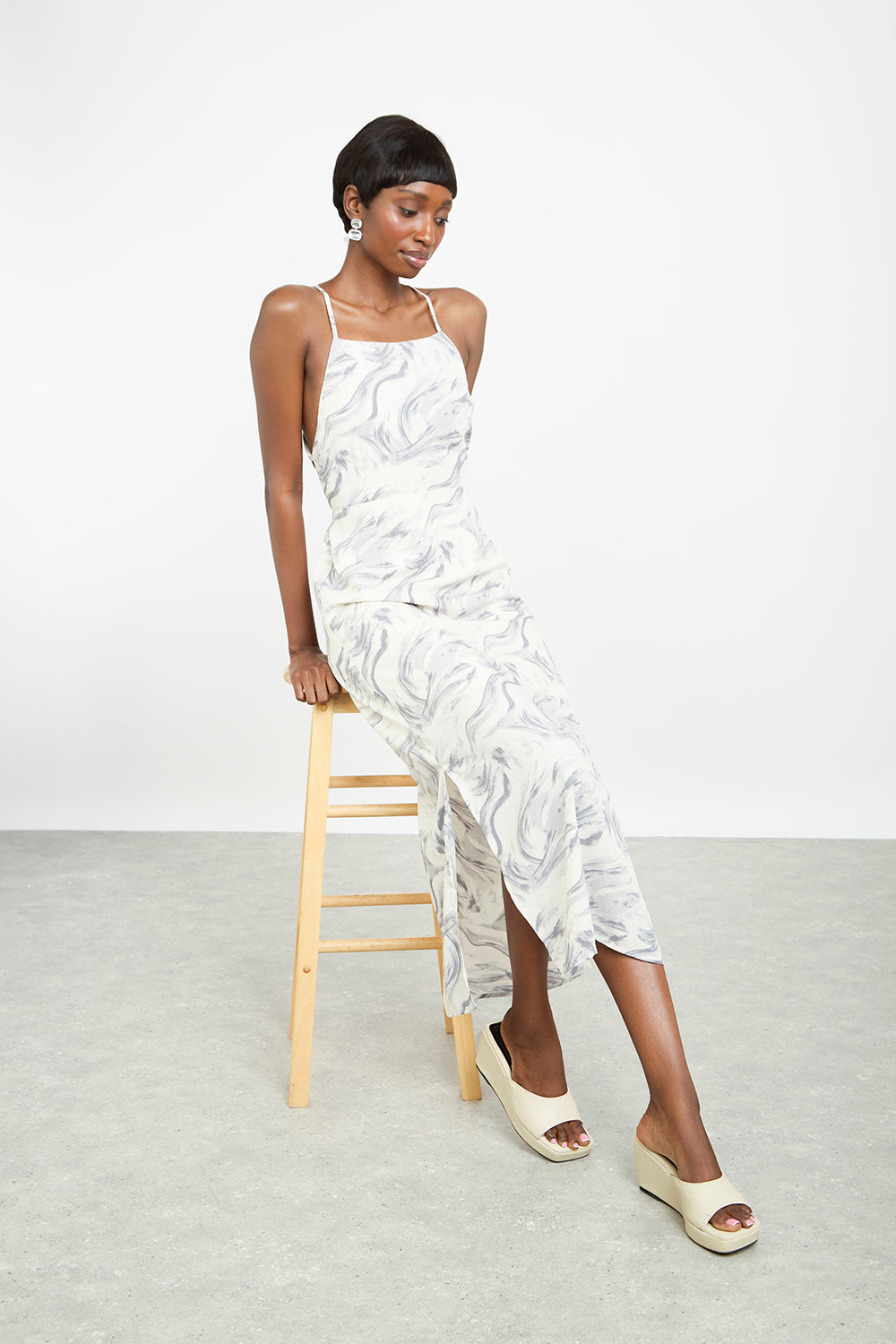 Black and ivory marble print maxi dress_4