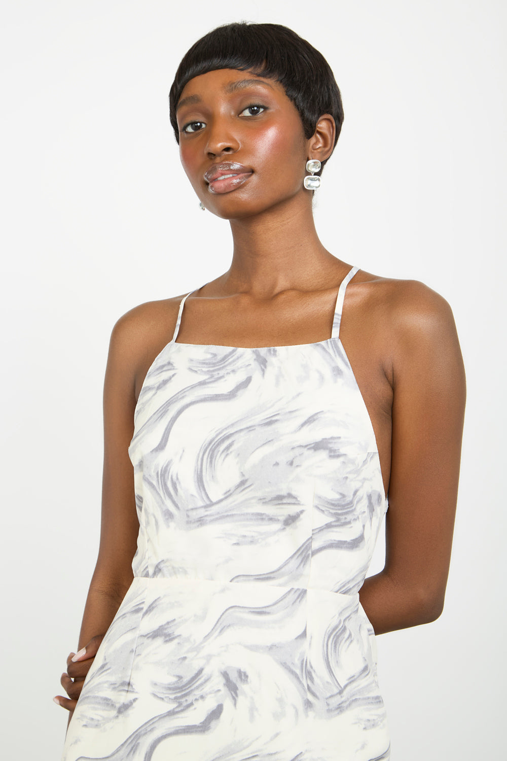 Black and ivory marble print maxi dress_3