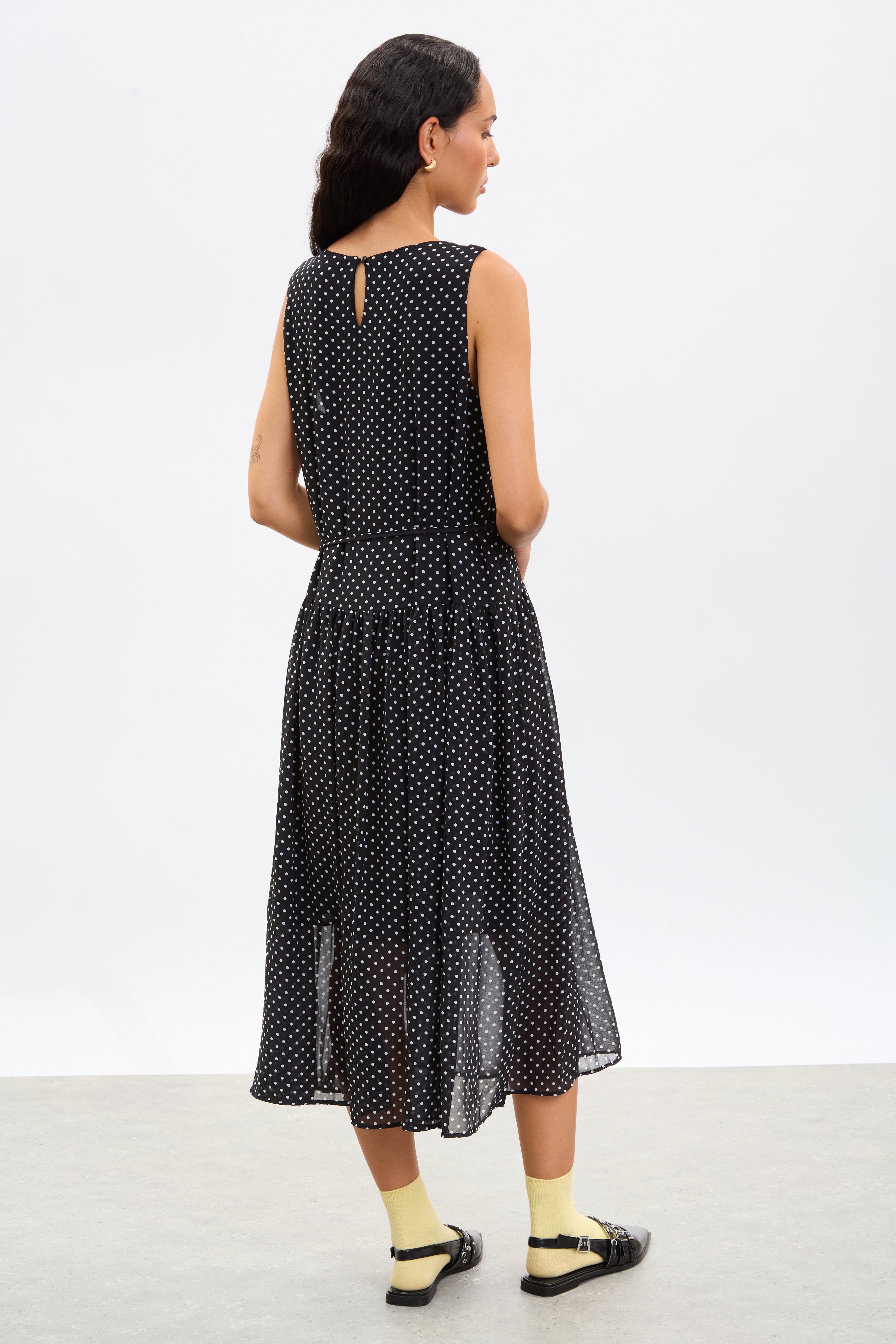 Black and ivory polka dot drop waist dress_2