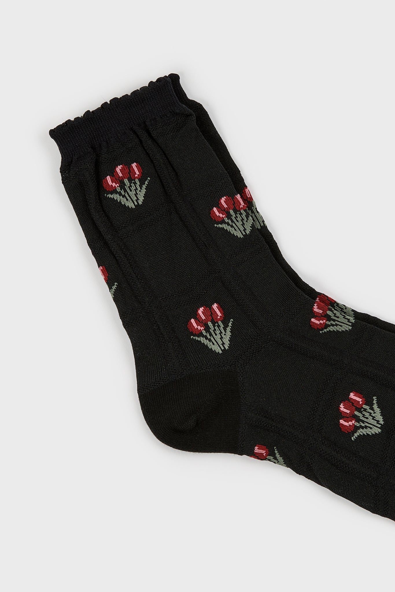 Black and red tiny tulip bunches socks_2