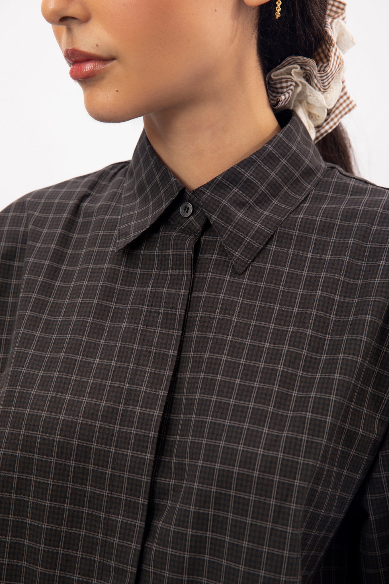 Black and white box check plaid shirt_3