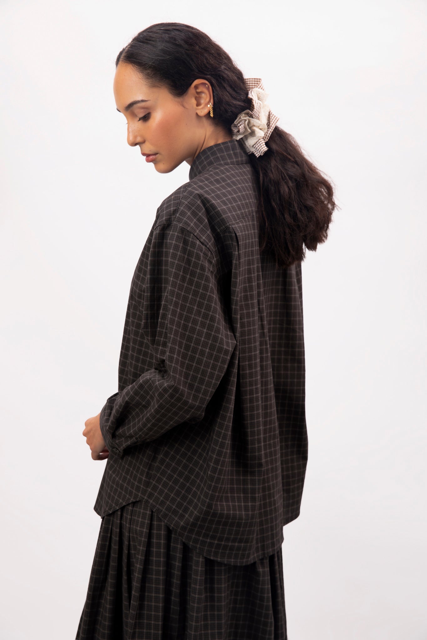 Black and white box check plaid shirt_2