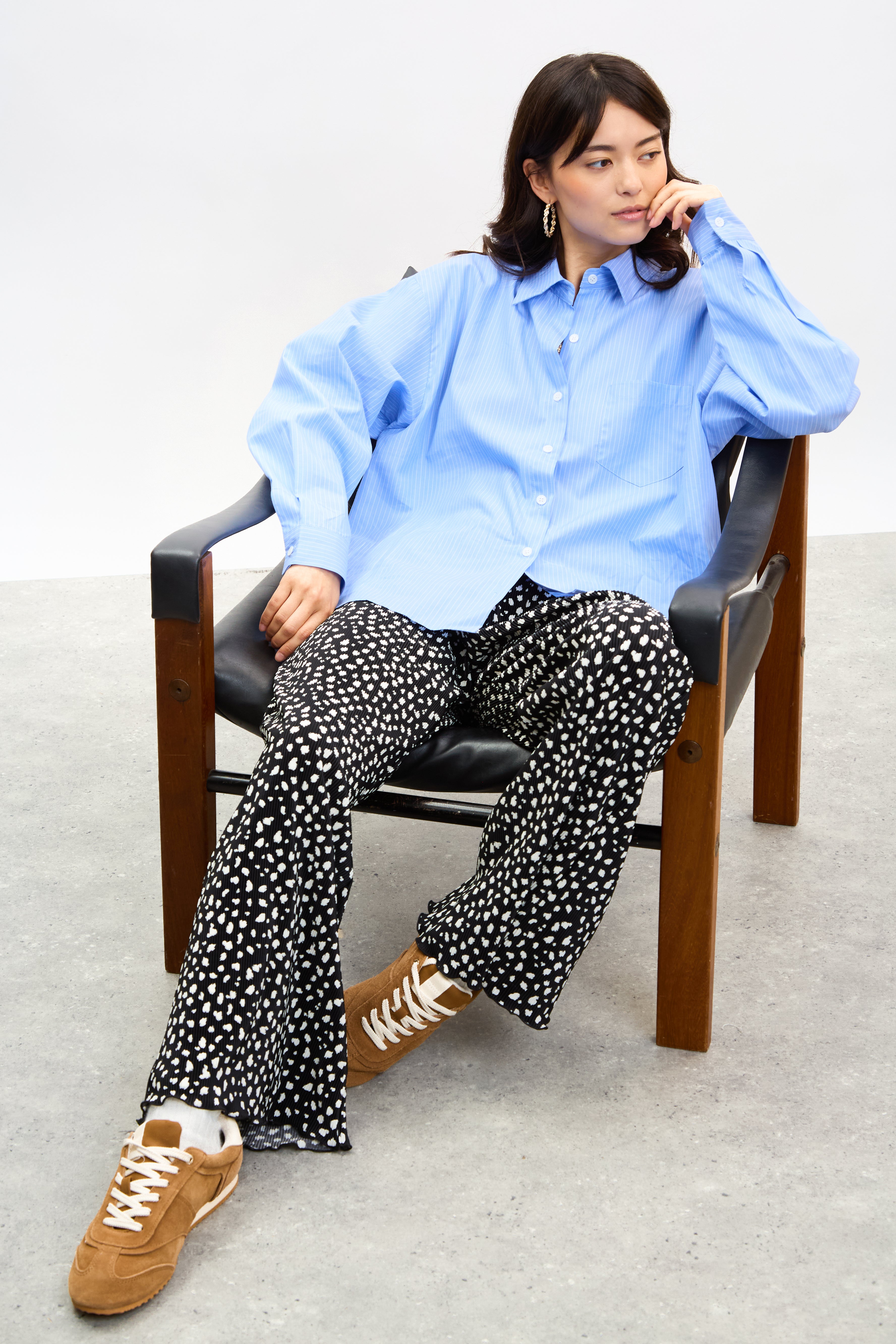 Black and white dot print ribbed trousers_5