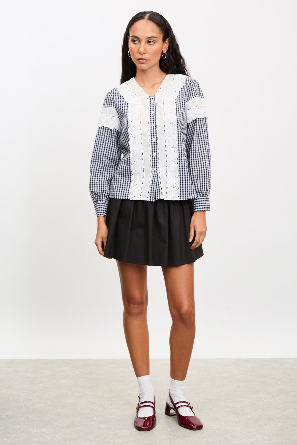 Black and white gingham eyelet blouse_4