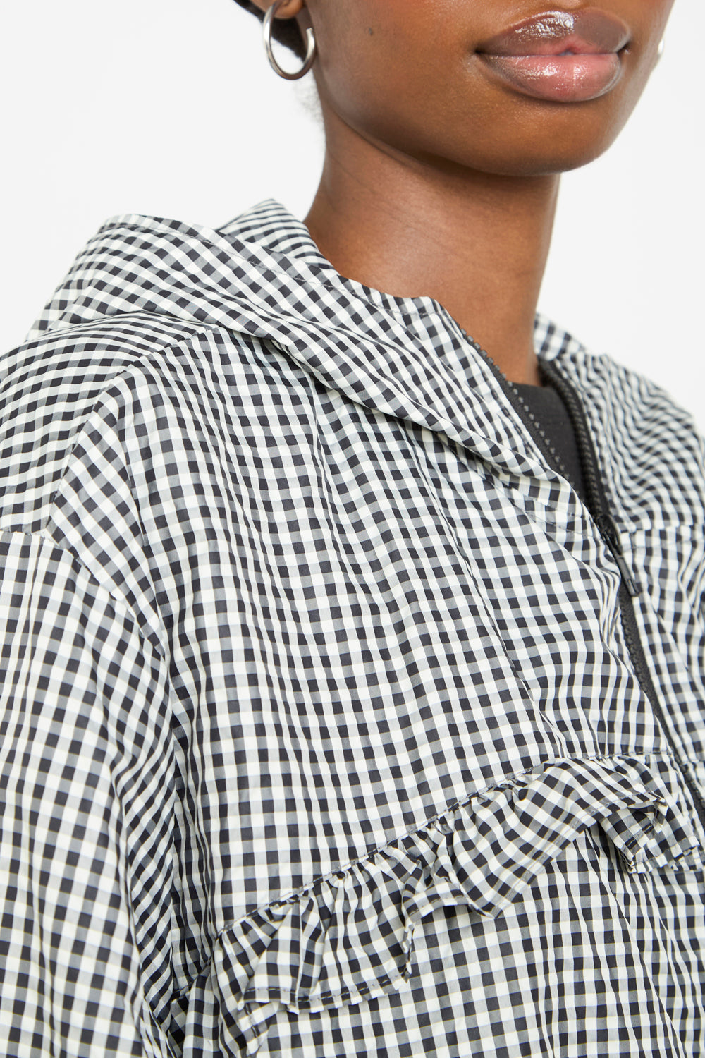 Black and white gingham frill hooded windbreaker_4