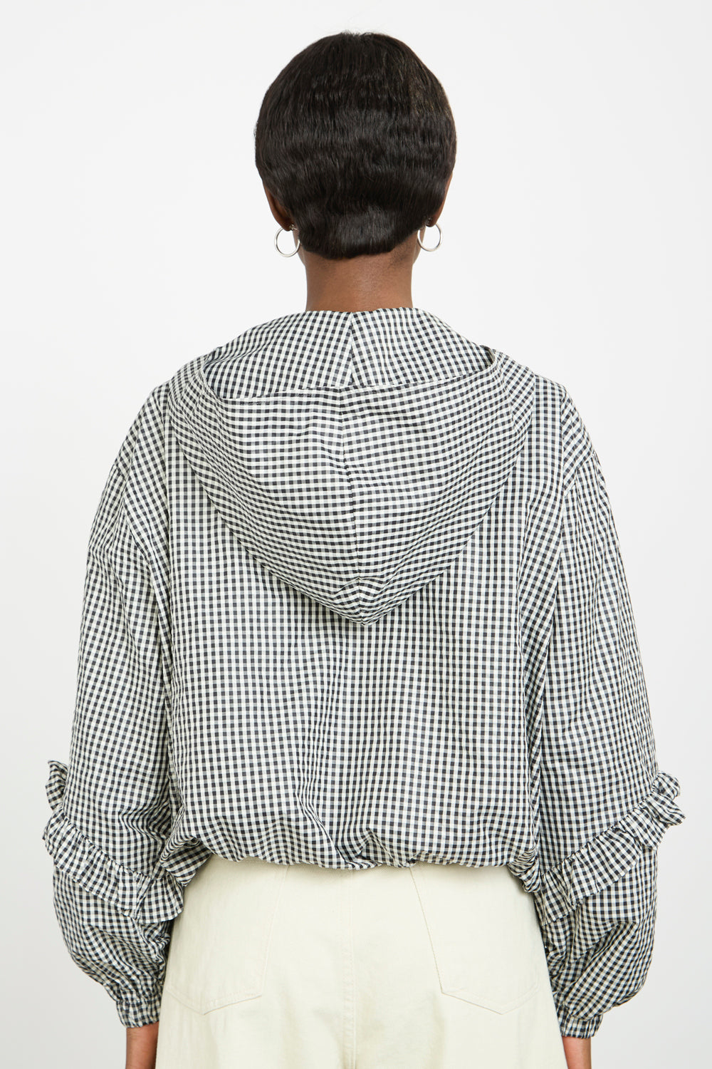 Black and white gingham frill hooded windbreaker_3