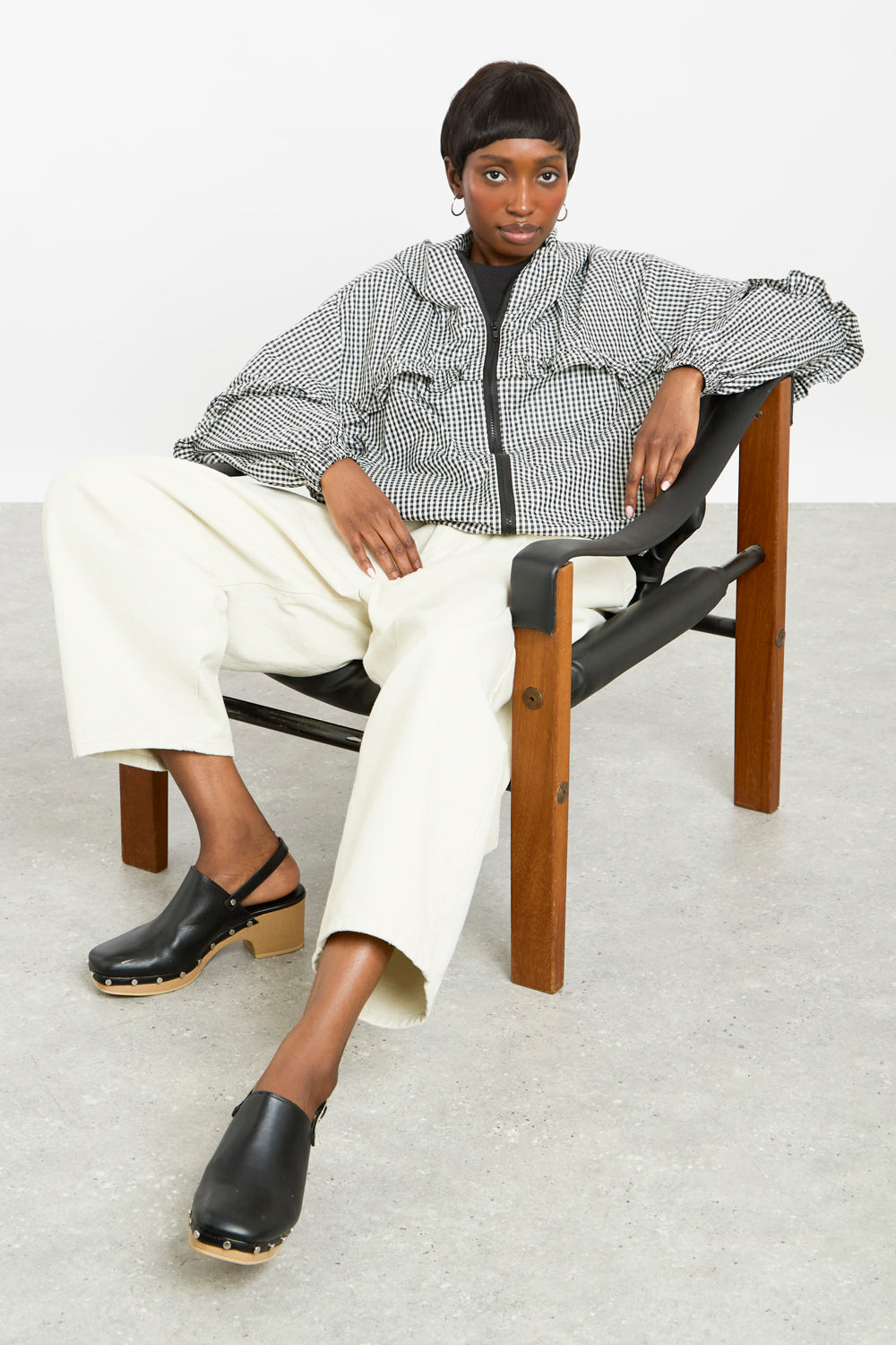 Black and white gingham frill hooded windbreaker_6