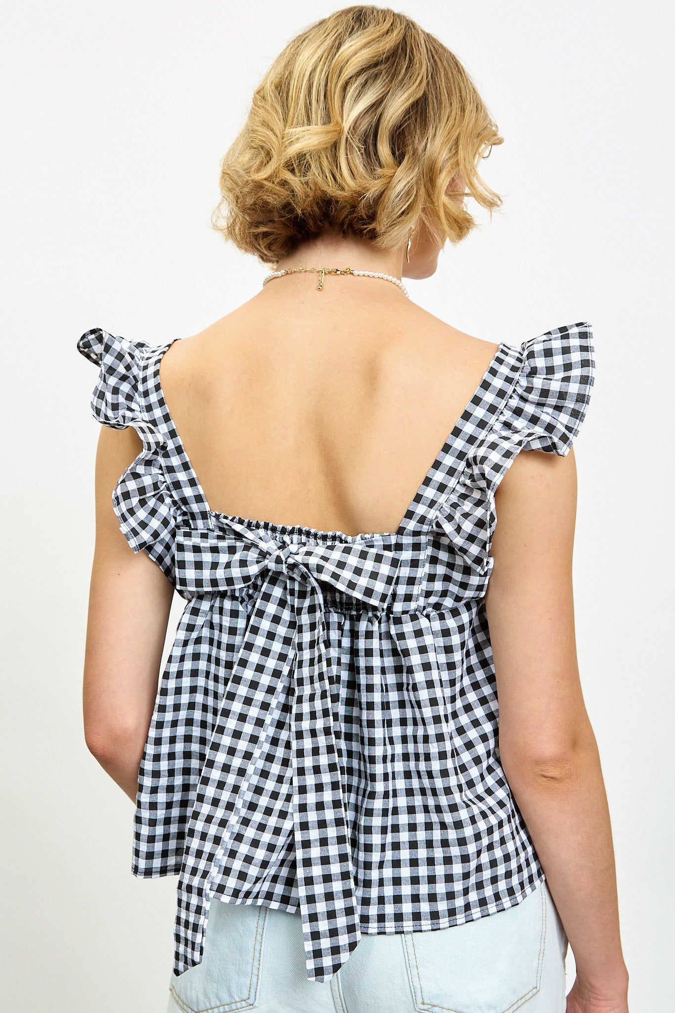 Black and white gingham ruffle trim tank_2