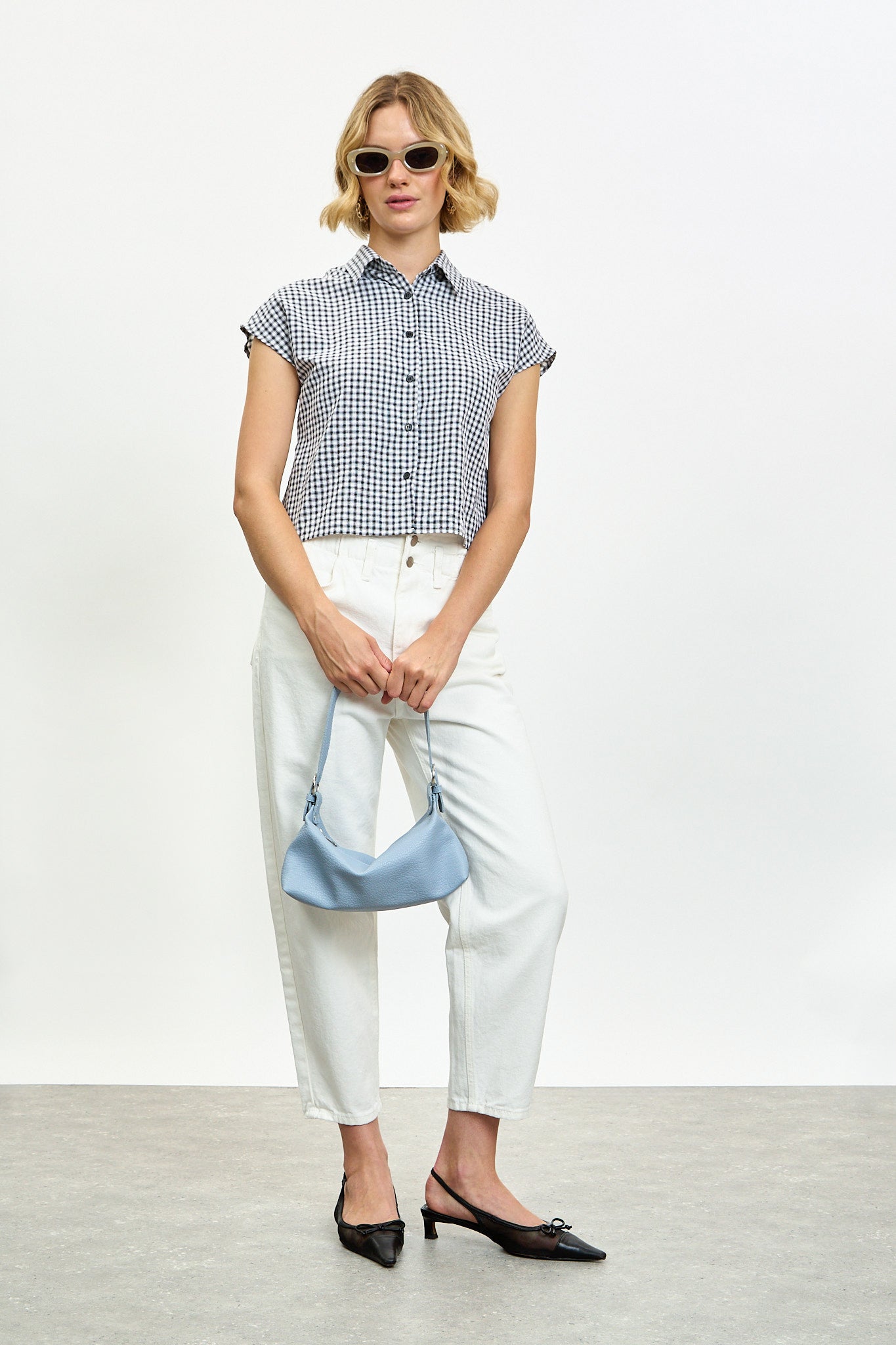 Black and white gingham short sleeve shirt_4