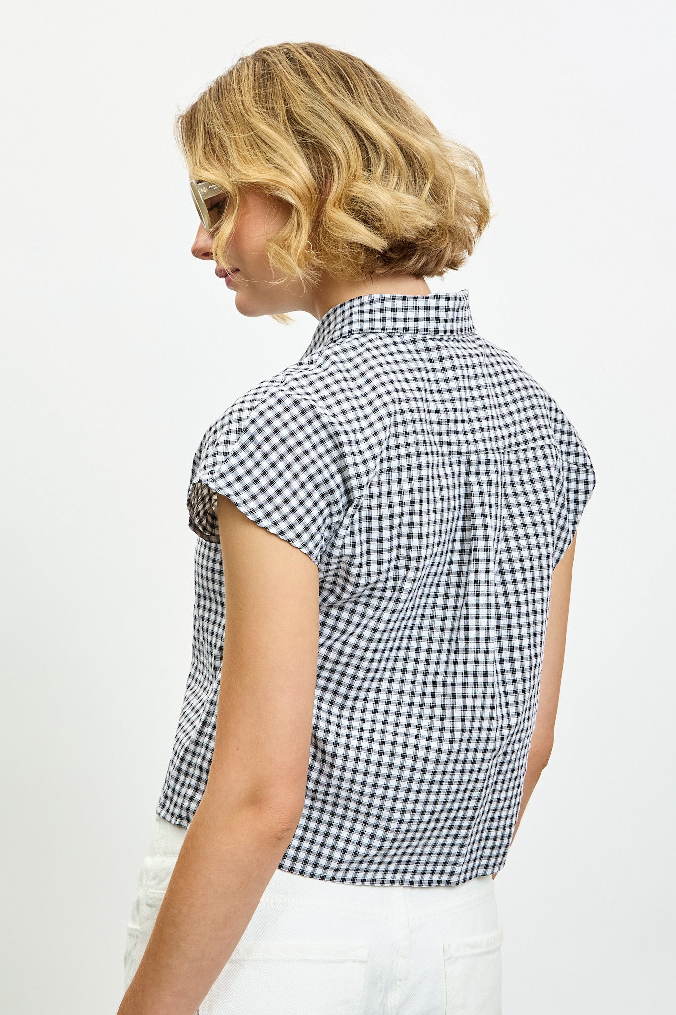 Black and white gingham short sleeve shirt_2