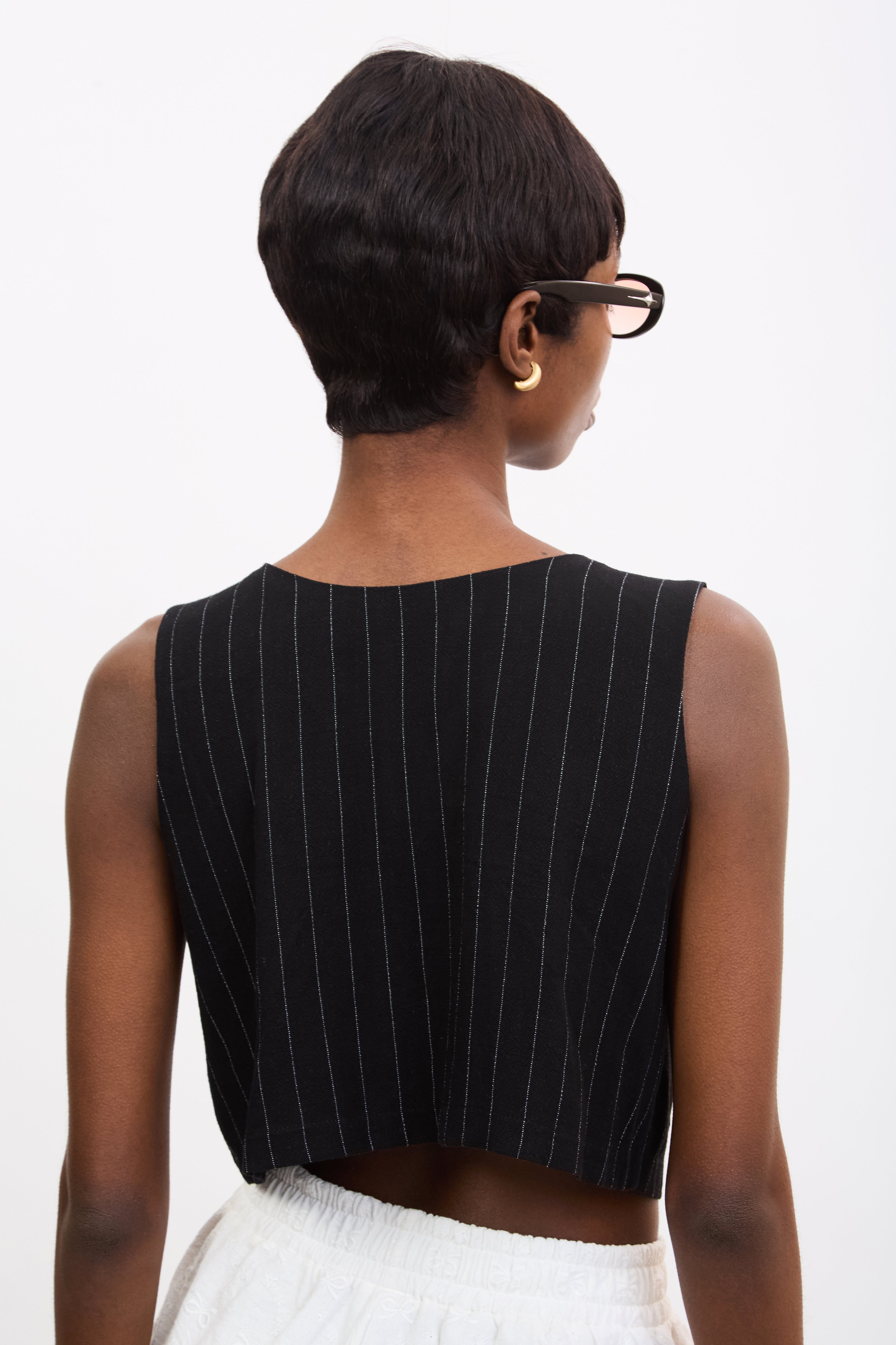 Black and white pinstripe button front tank_2