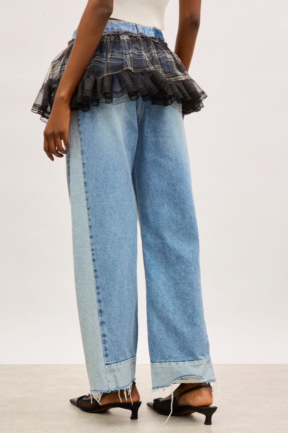 Black and white sheer plaid mini wrap skirt_2