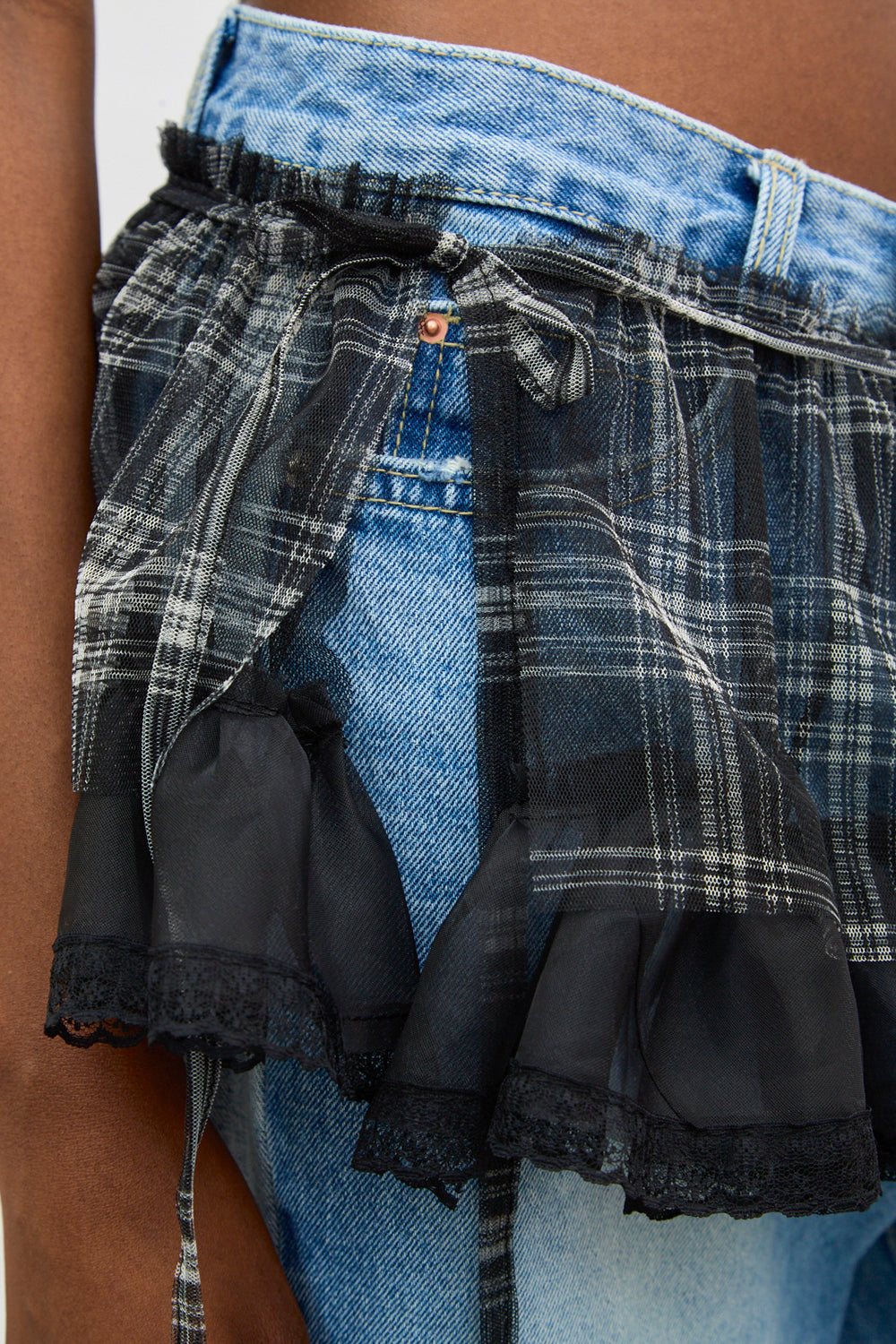 Black and white sheer plaid mini wrap skirt_3