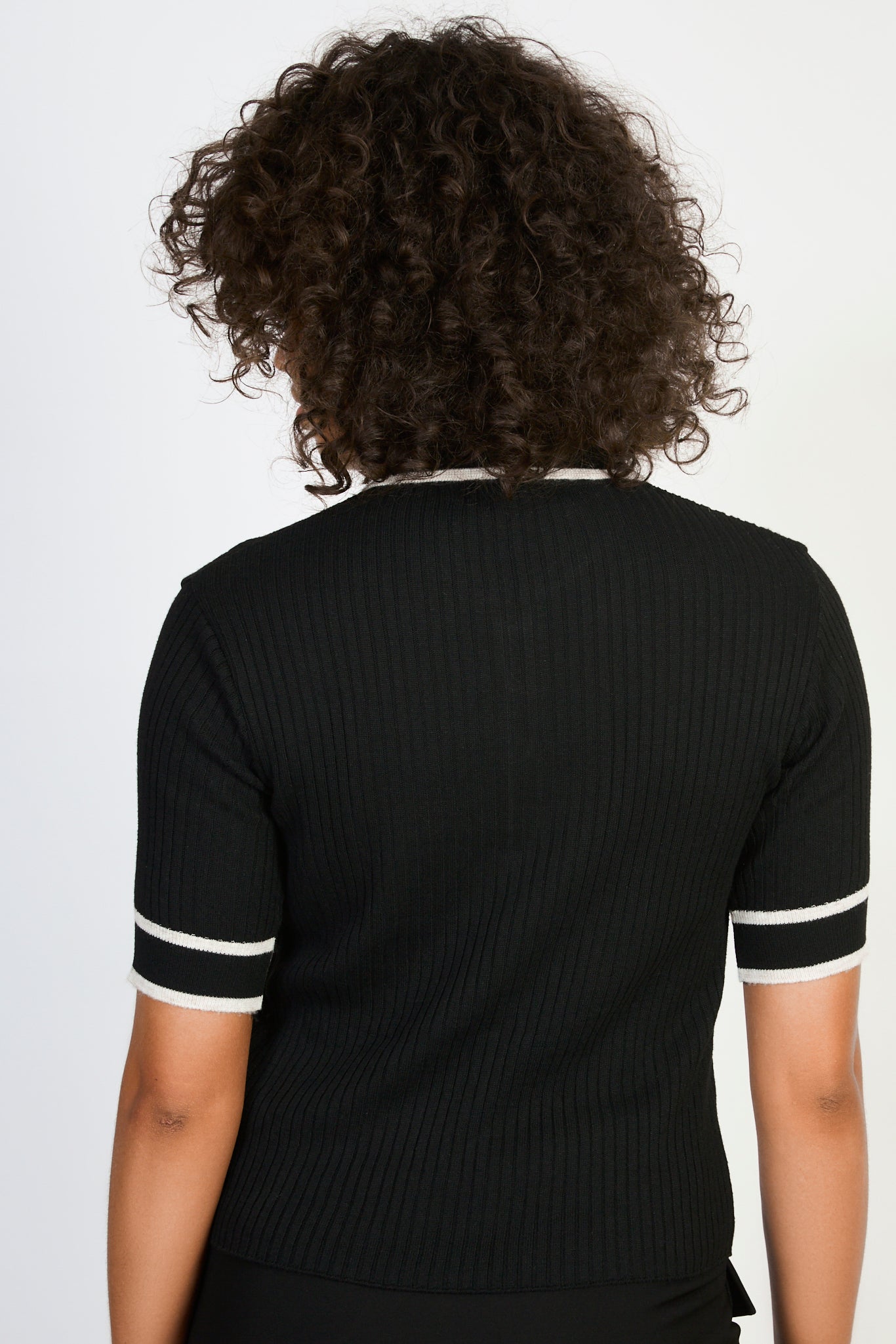 Black and white trim bamboo blend polo knit tee_2