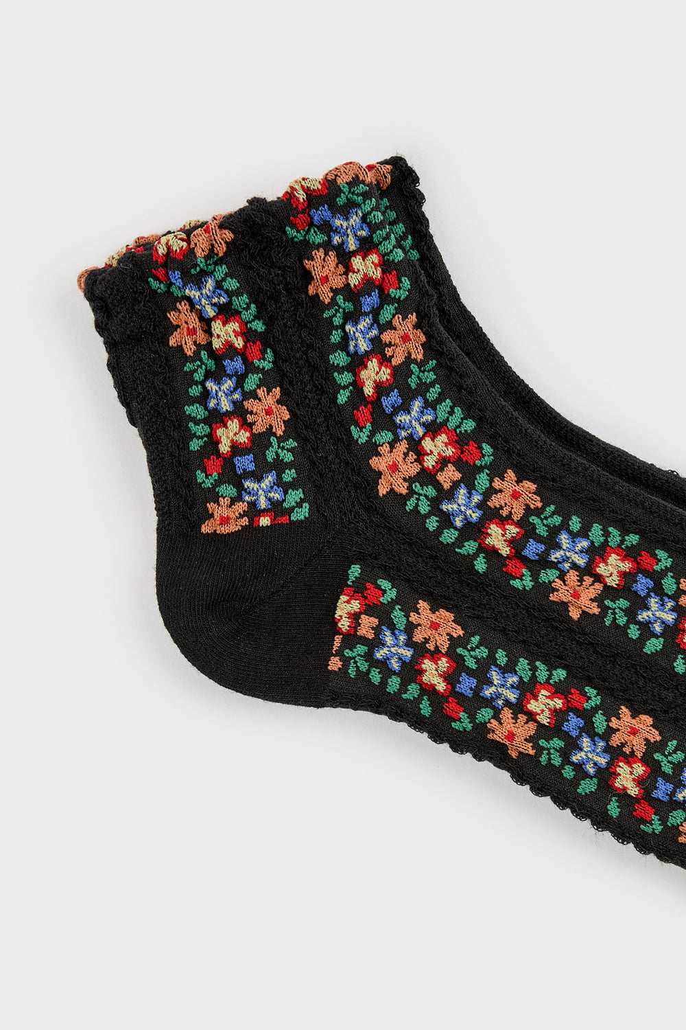 Black bright floral strip socks_2