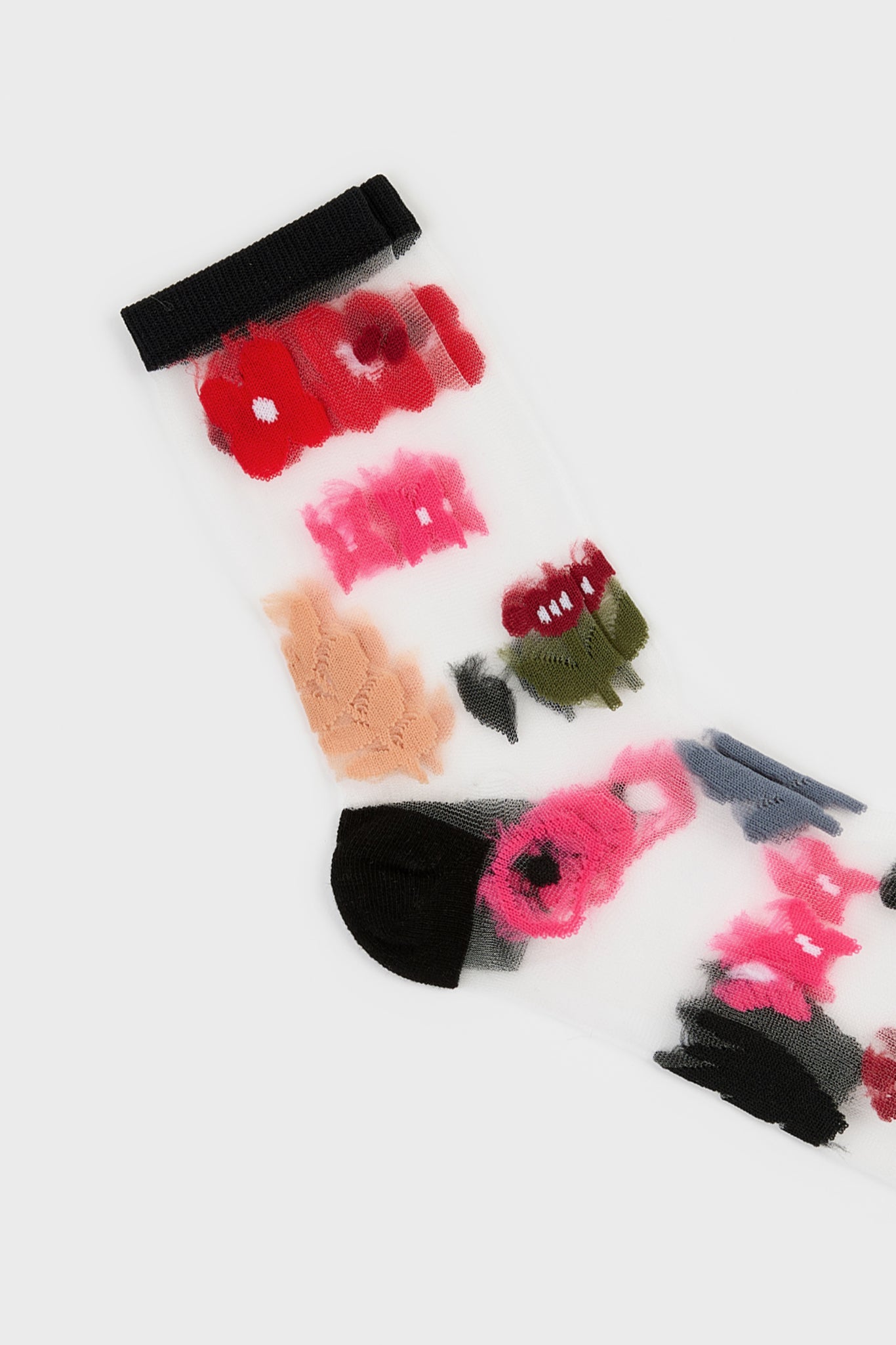 Black bright multicolour sheer floral socks_2