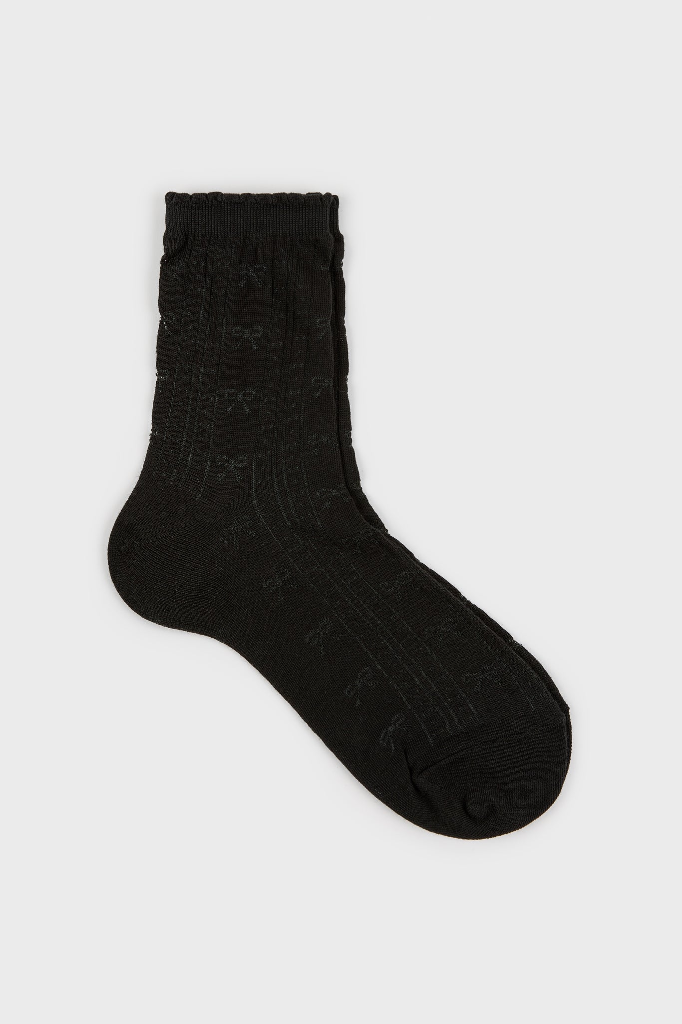 Black decorative ribbed bow socks_1