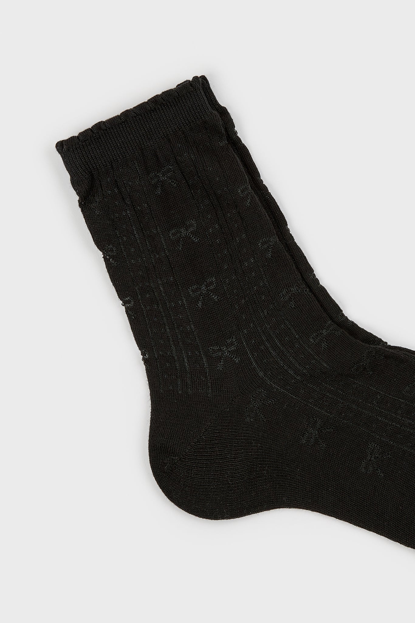 Black decorative ribbed bow socks_2