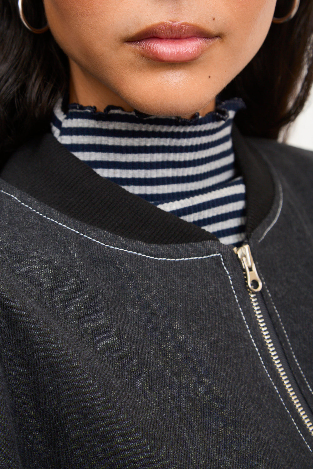 Black denim contrast stitch bomber_4