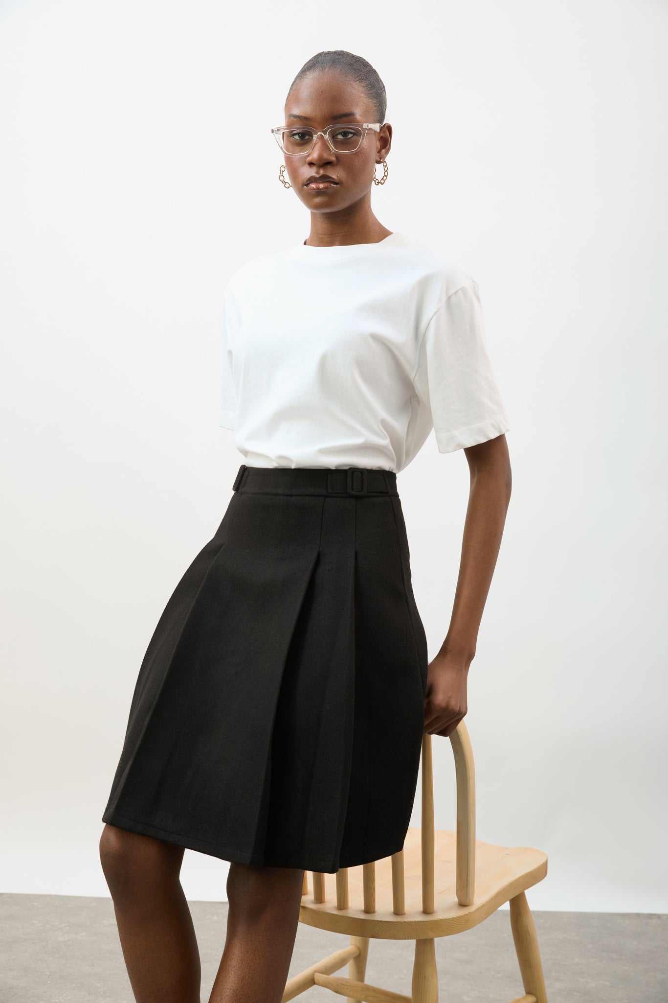 Black double pleat adjustable waist skirt_5