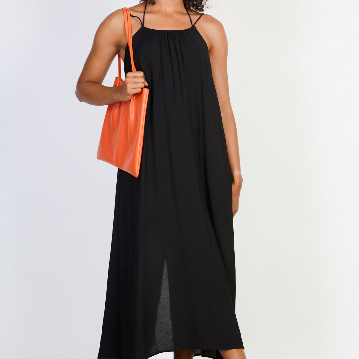 Black double spaghetti strap maxi dress