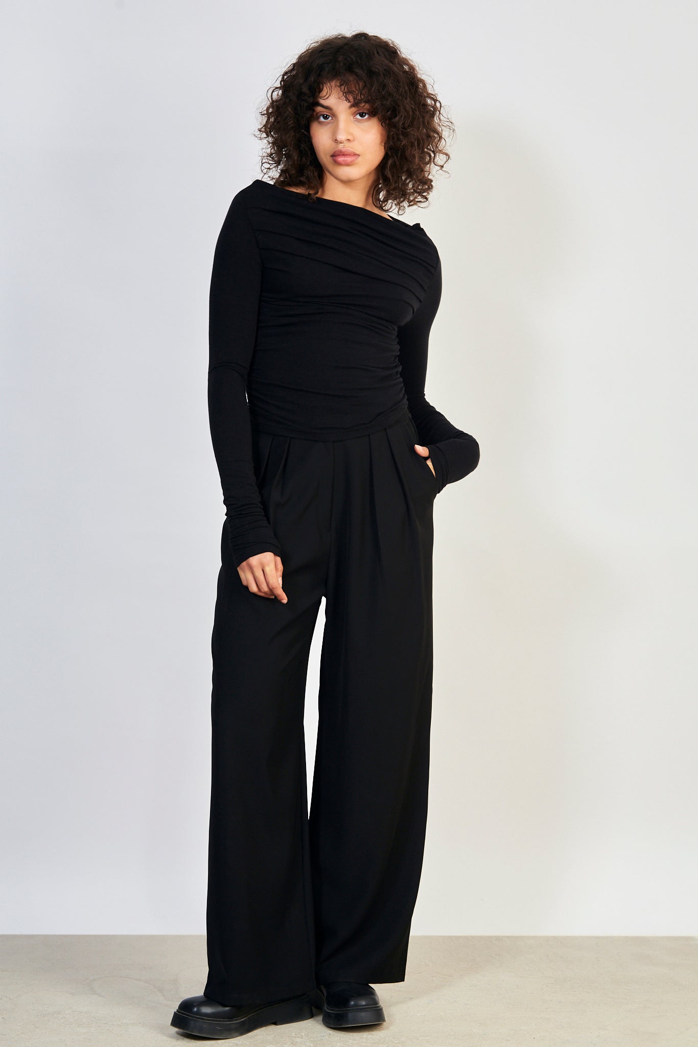 Black draped front jersey top_4