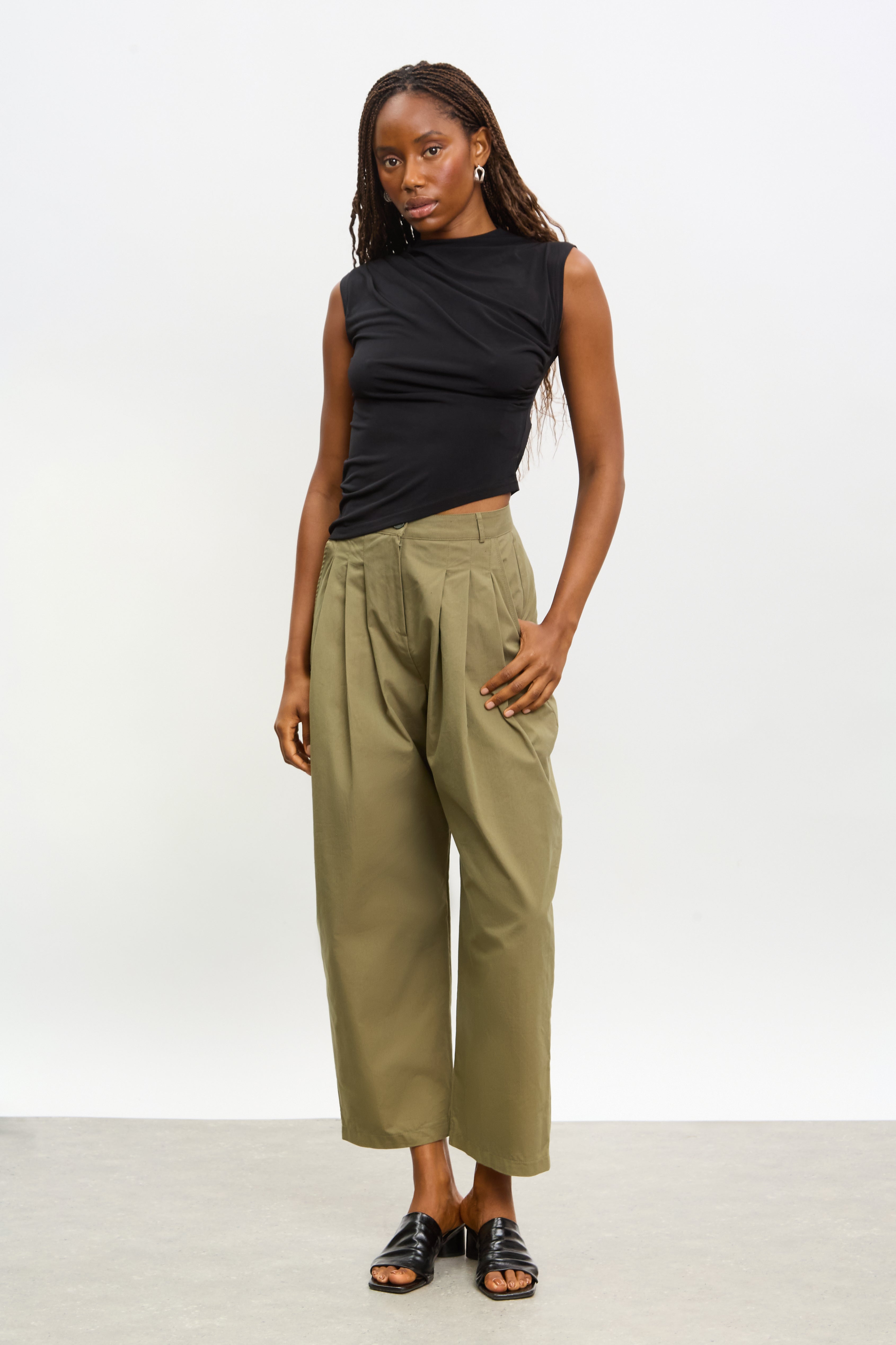 Black draped sleeveless front top_4