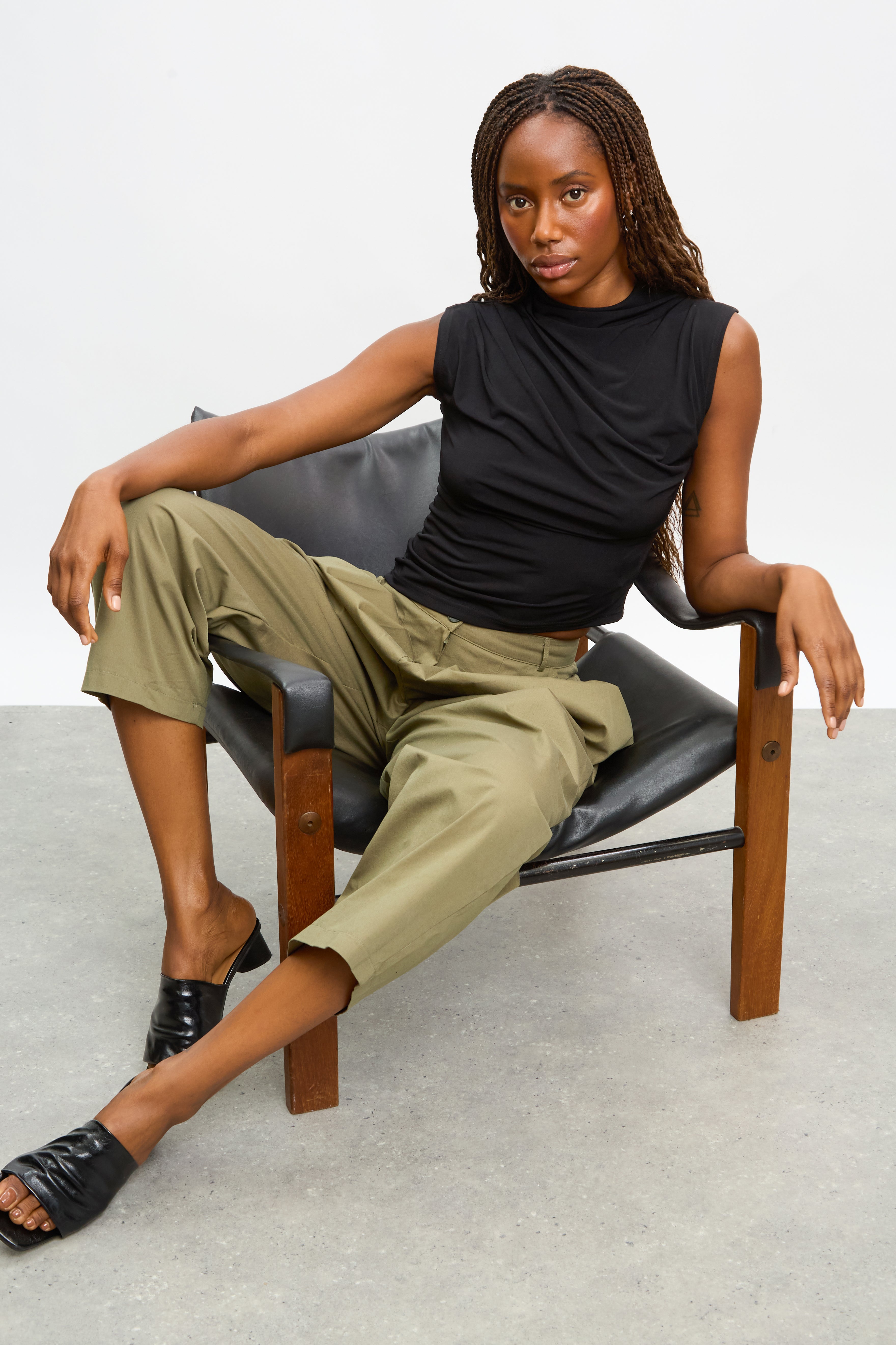 Black draped sleeveless front top_5