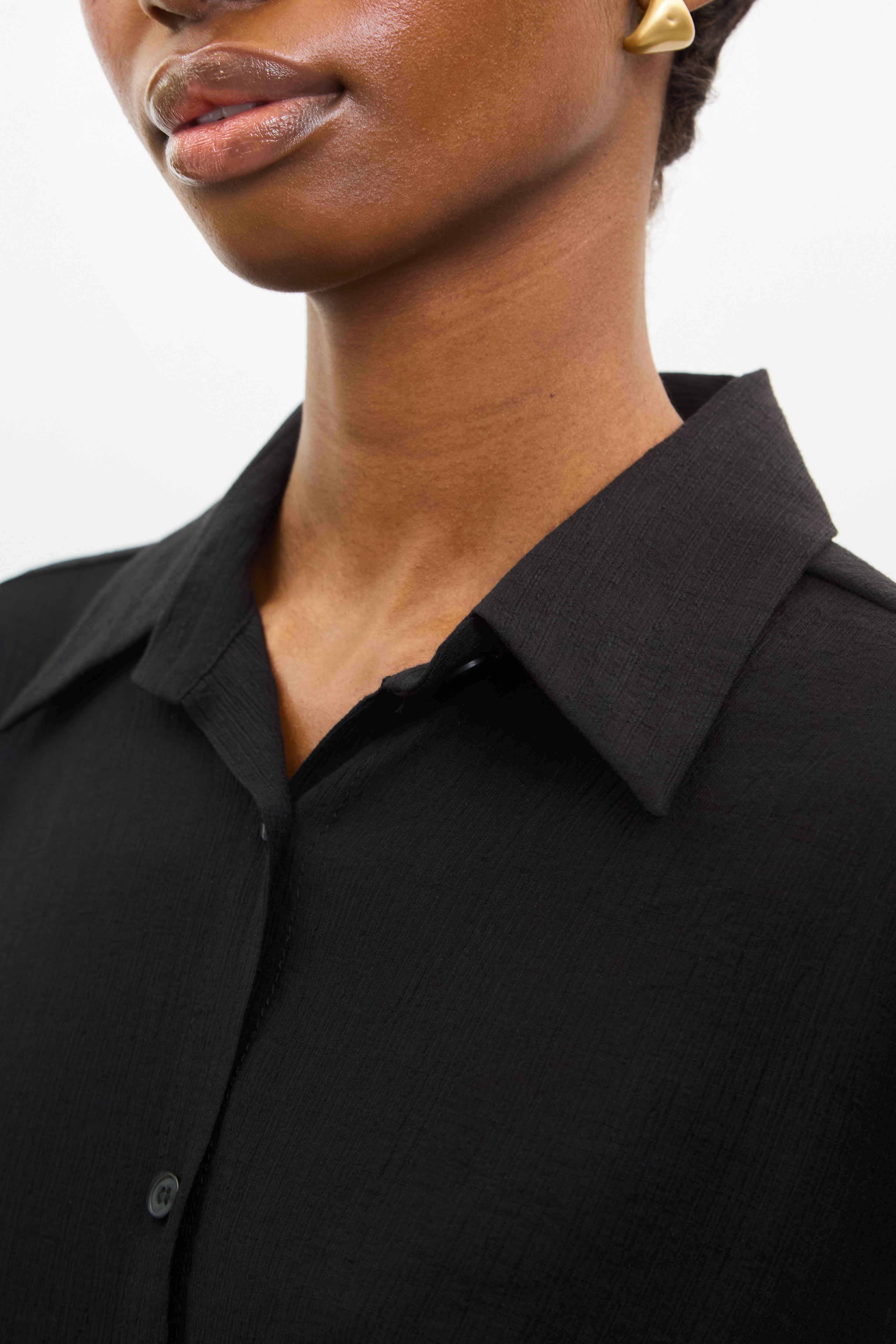 Black draped tie waist shirt dress_4