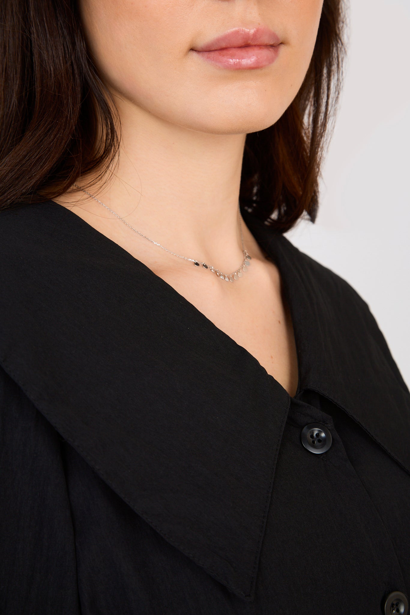 Black giant collar button front dress_4