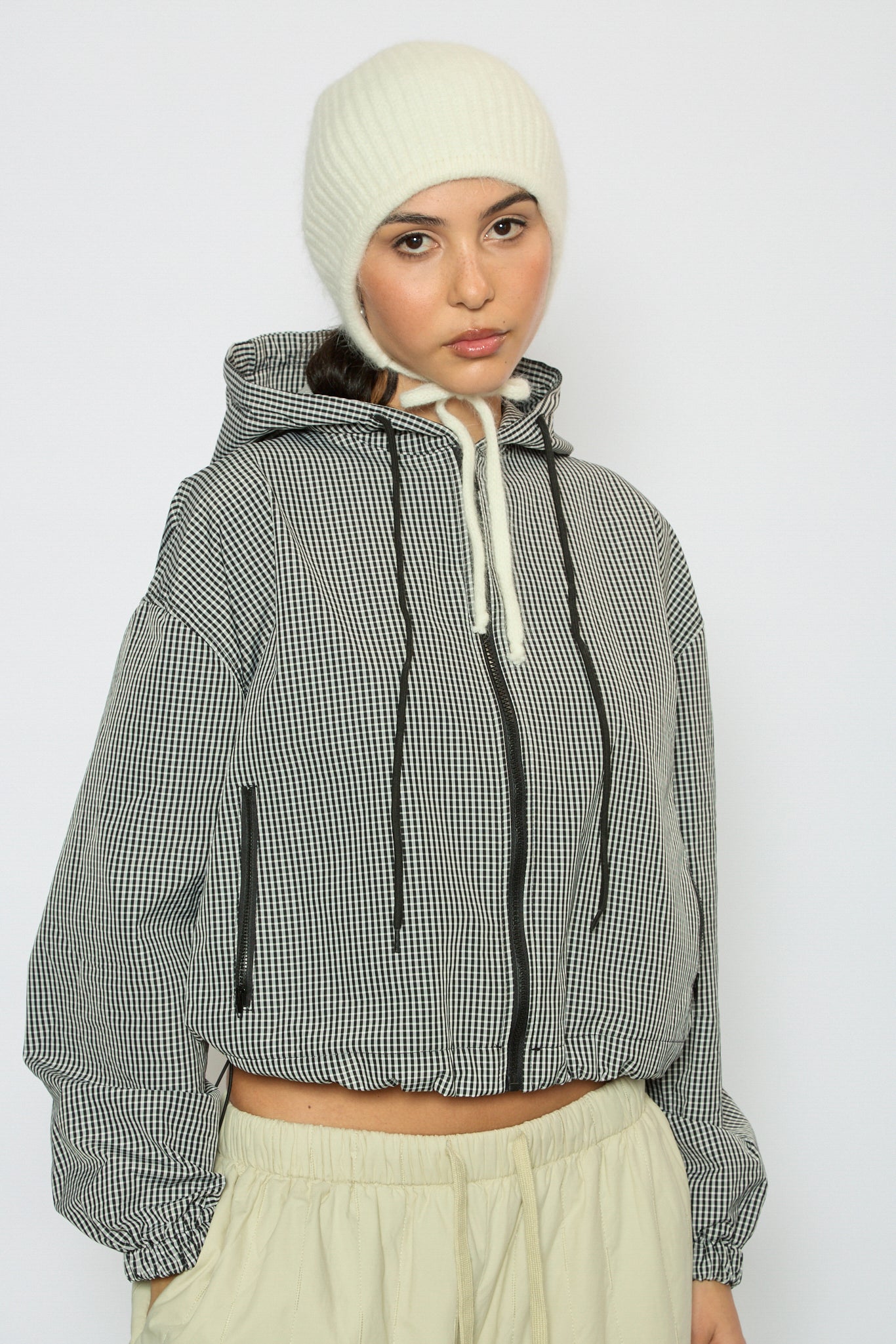Black gingham hooded jacket_2
