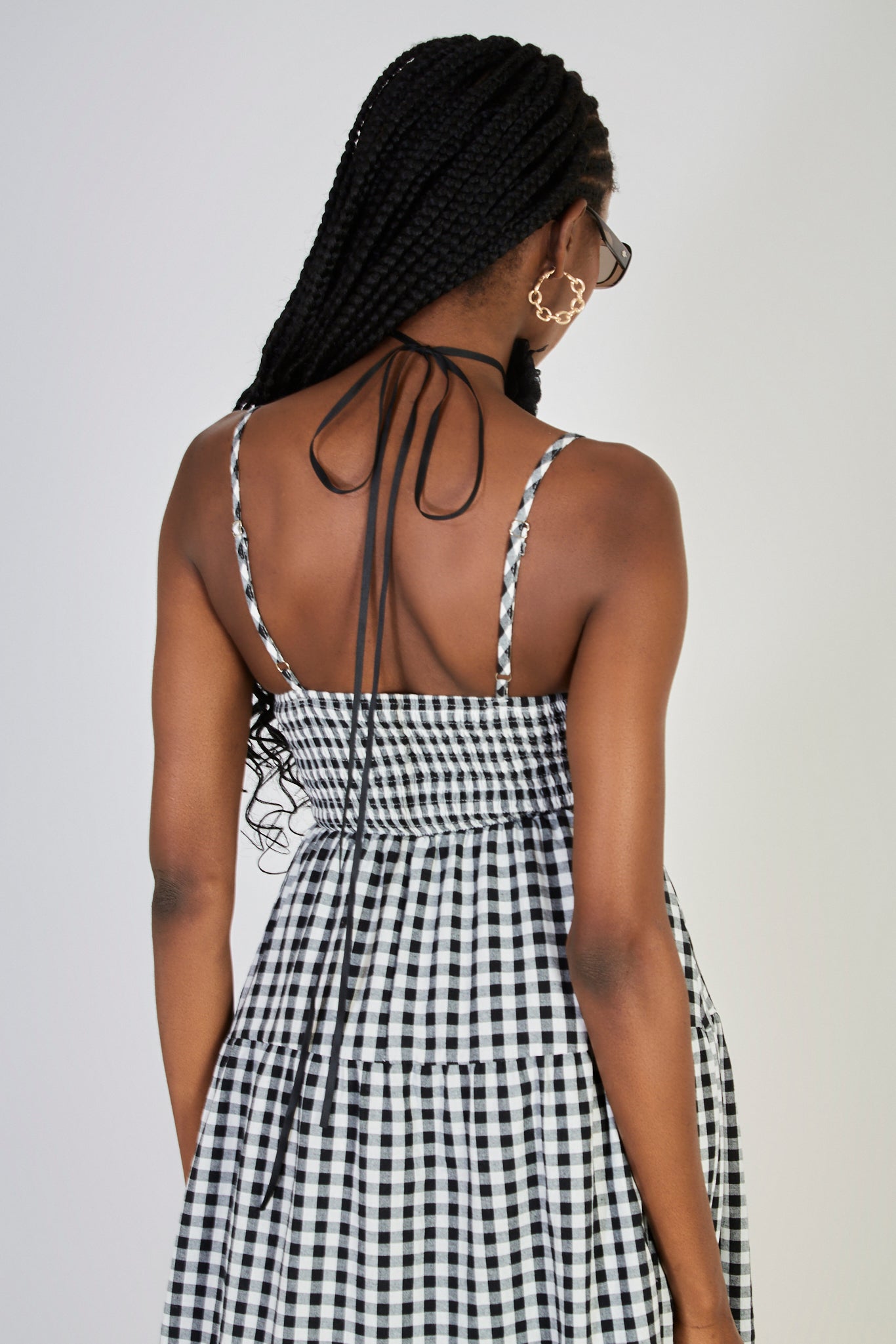Black gingham ruched bodice tiered dress_3
