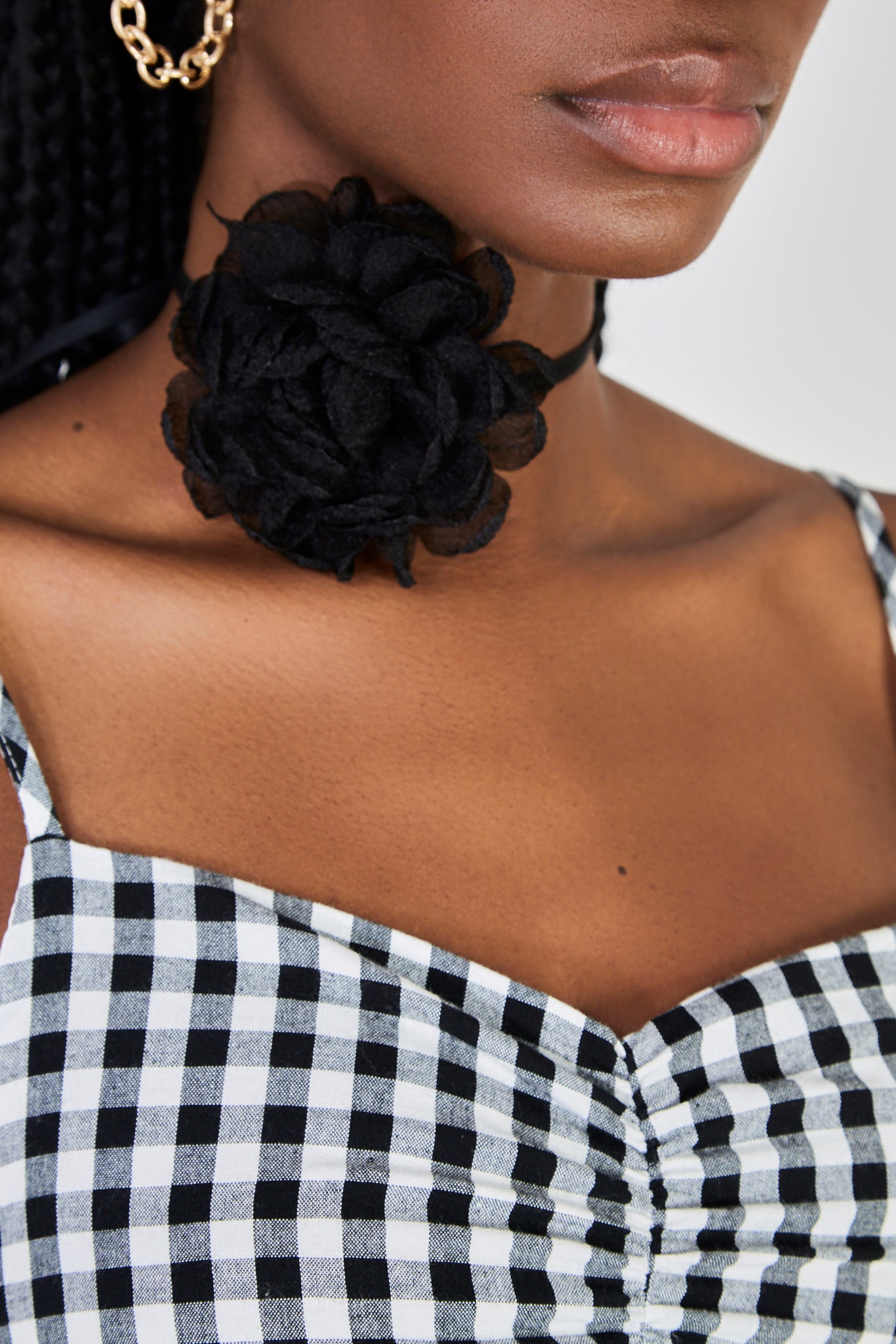 Black gingham ruched bodice tiered dress_4