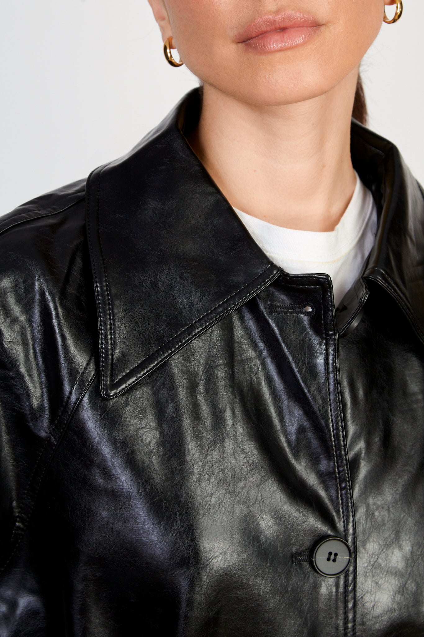 Black high shine vegan leather coat_5