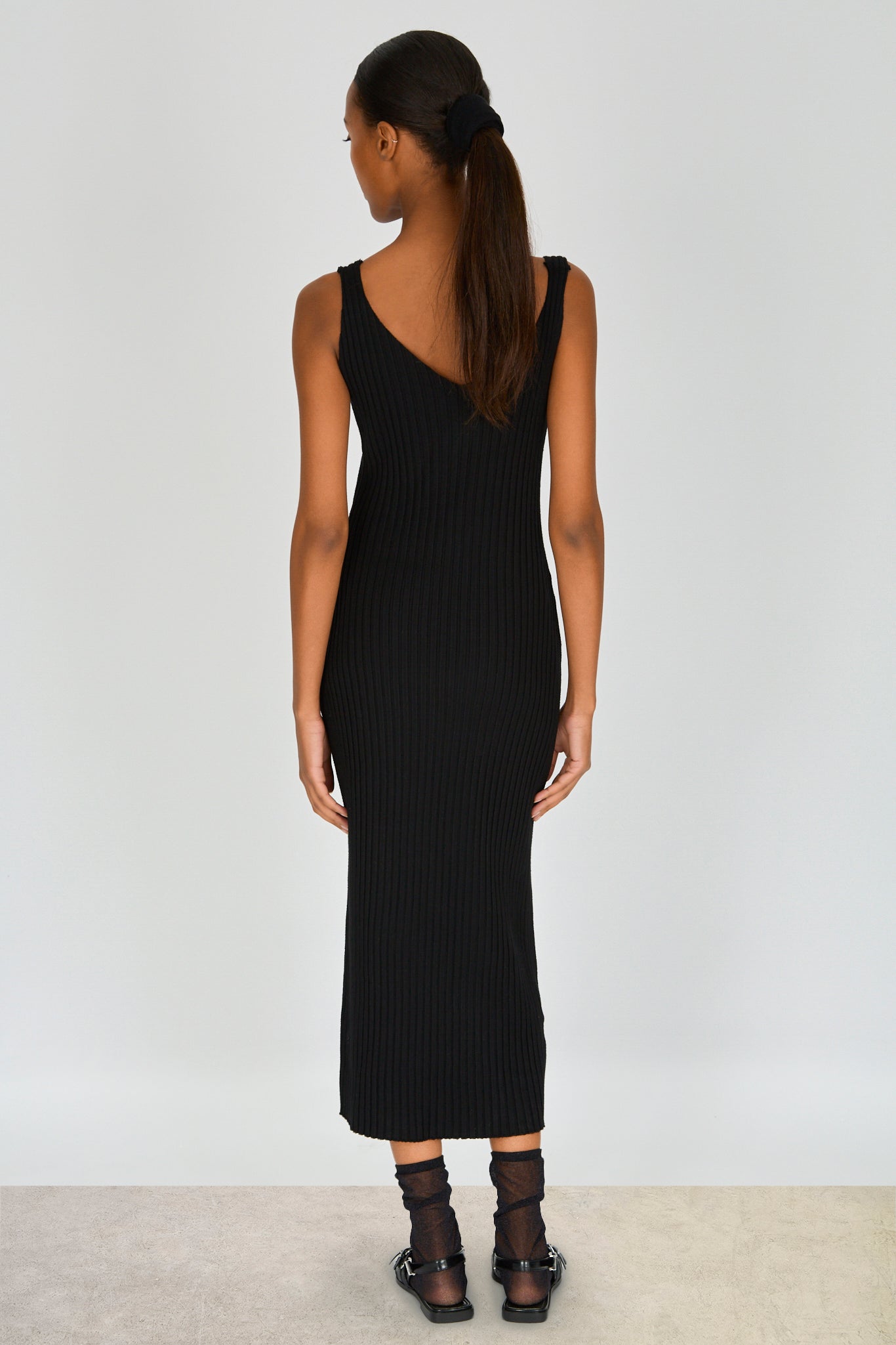 Black horizontal knit layered tank knit dress_3