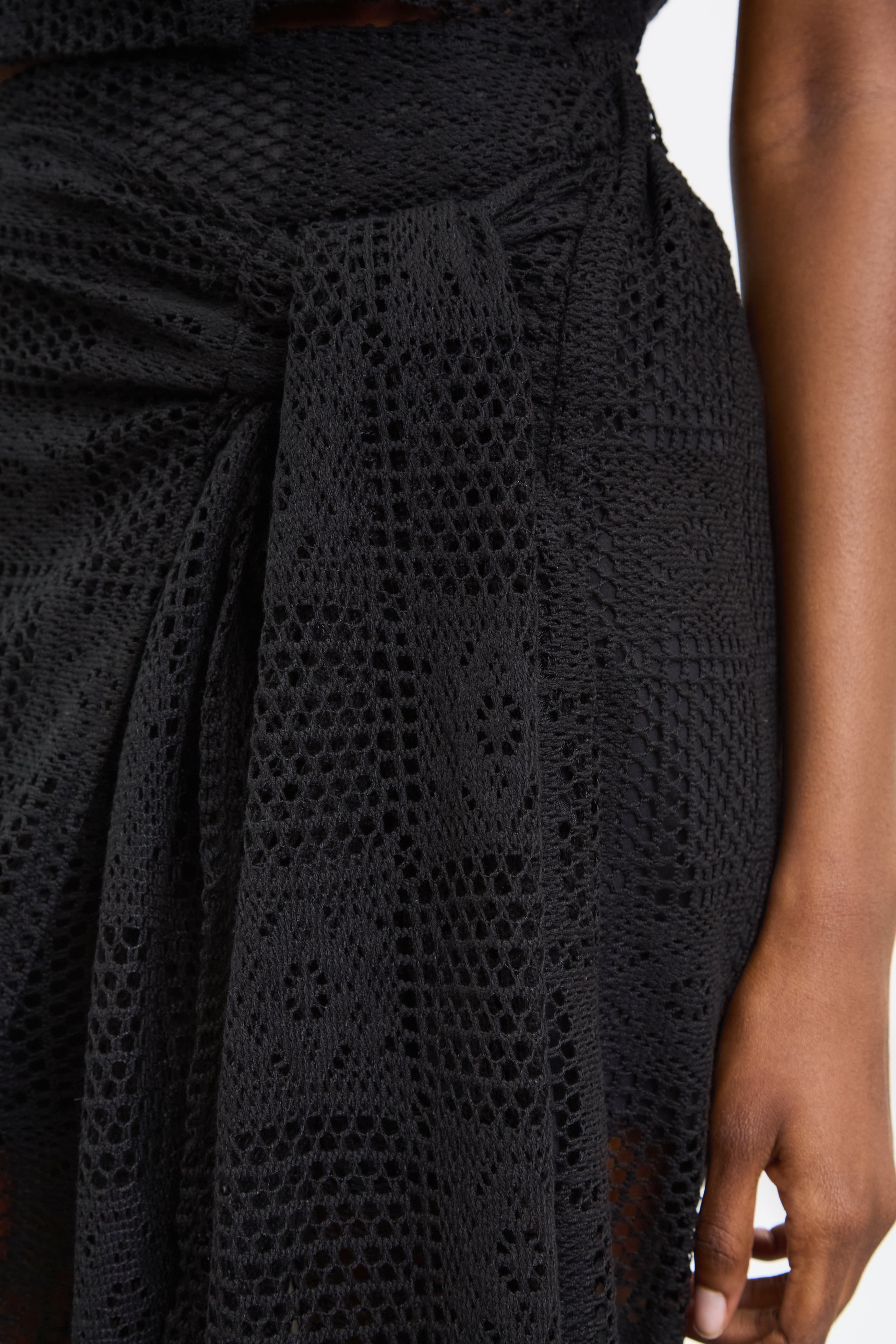 Black lace tie waist skirt_3