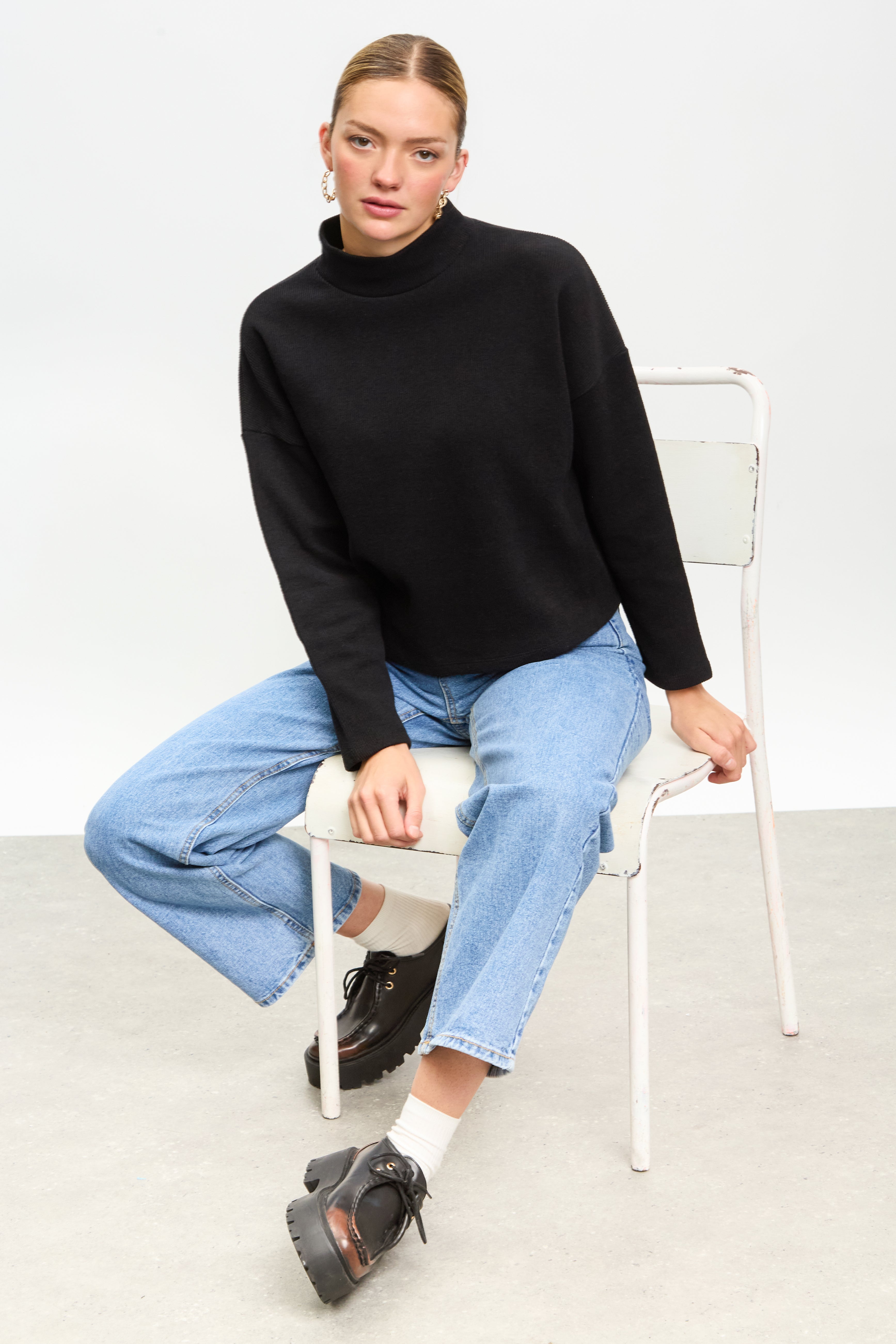 Black micro ribbed mock neck top_5