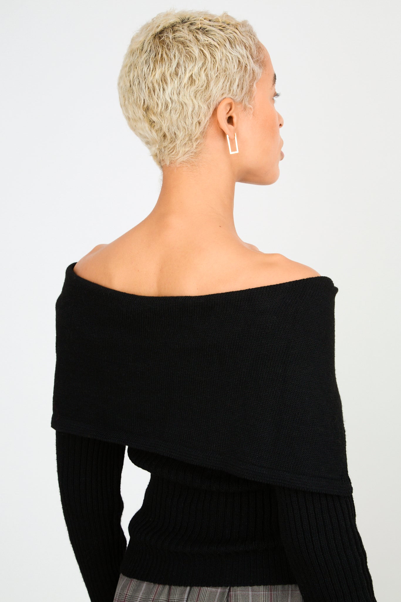 Black off shoulder lace up detail knit top_2