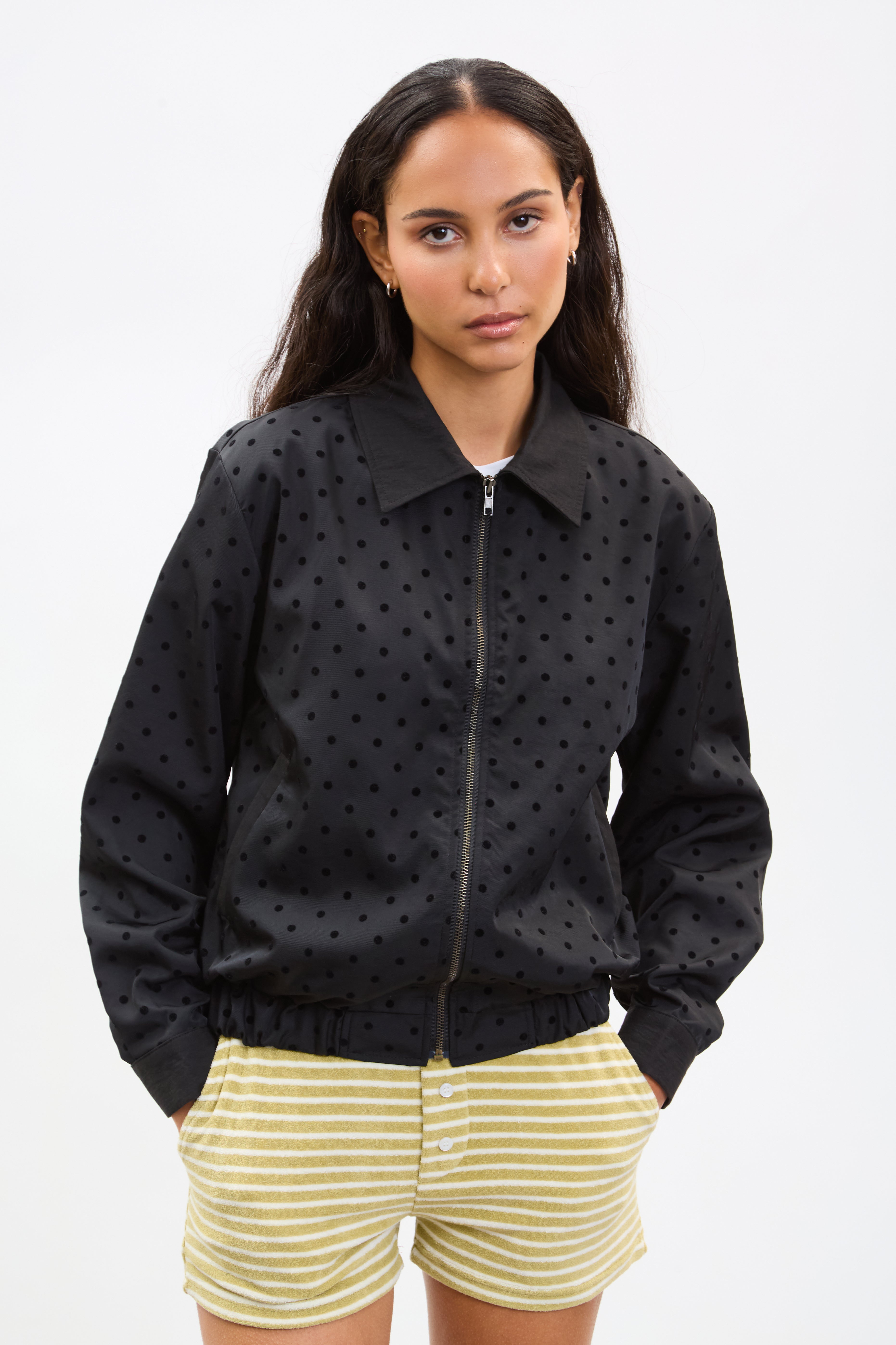 Black on black polka dot zip jacket_1