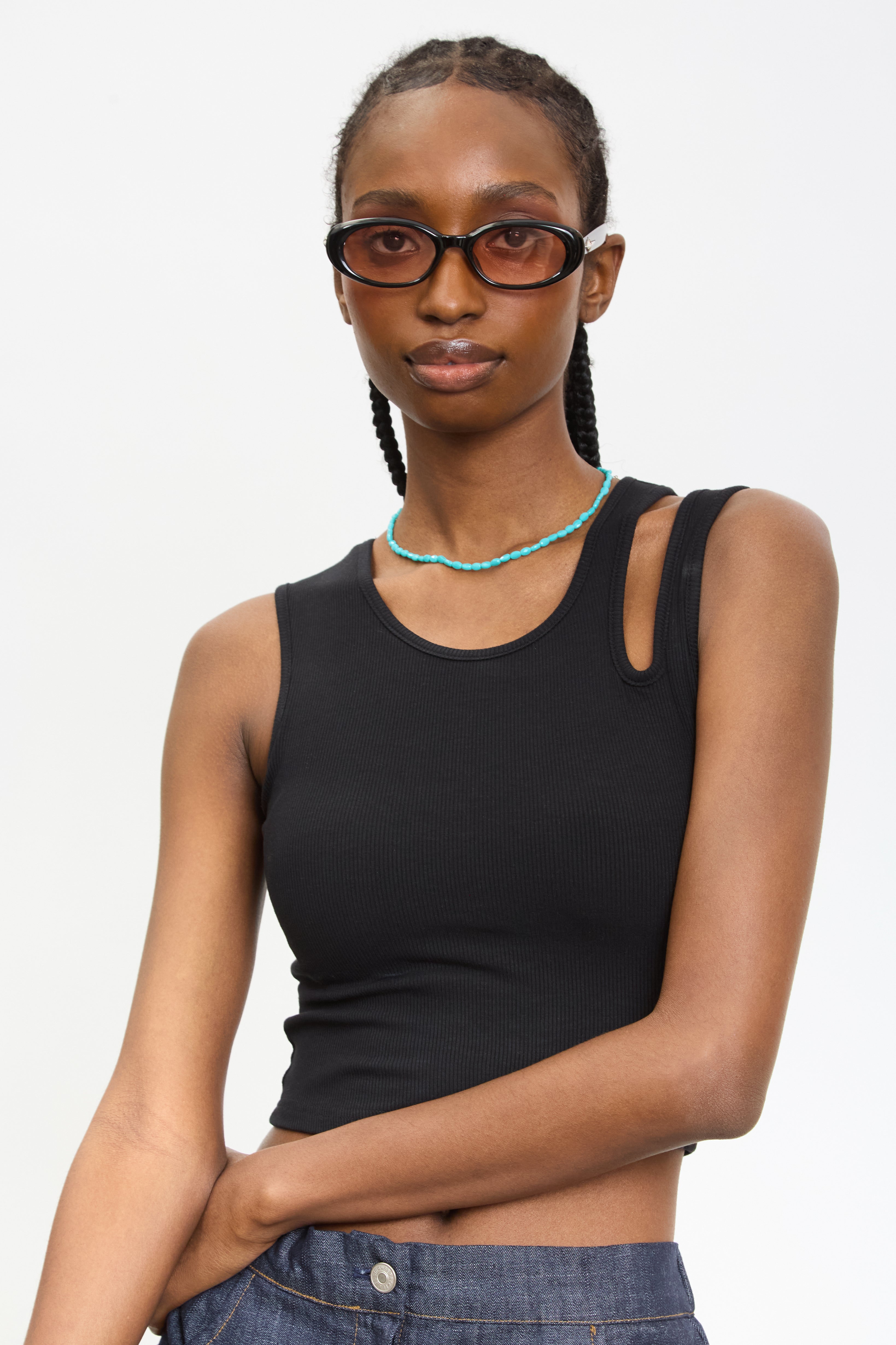 Black peek shoulder tank top_1