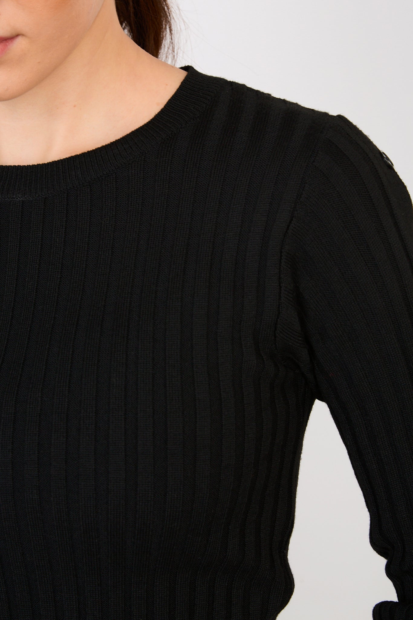 Black ribbed button sleeved knit top_3