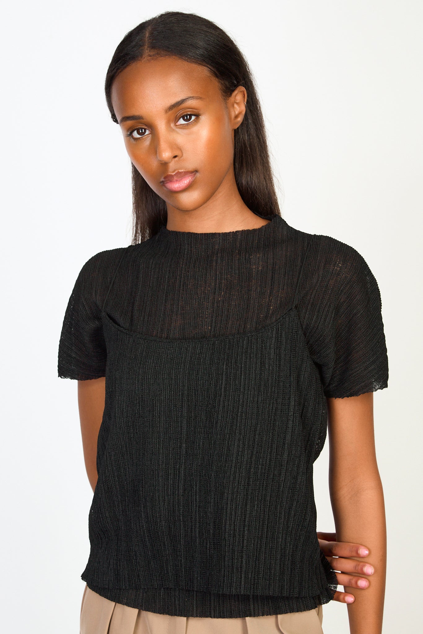 Black ribbed layer tank blouse_1