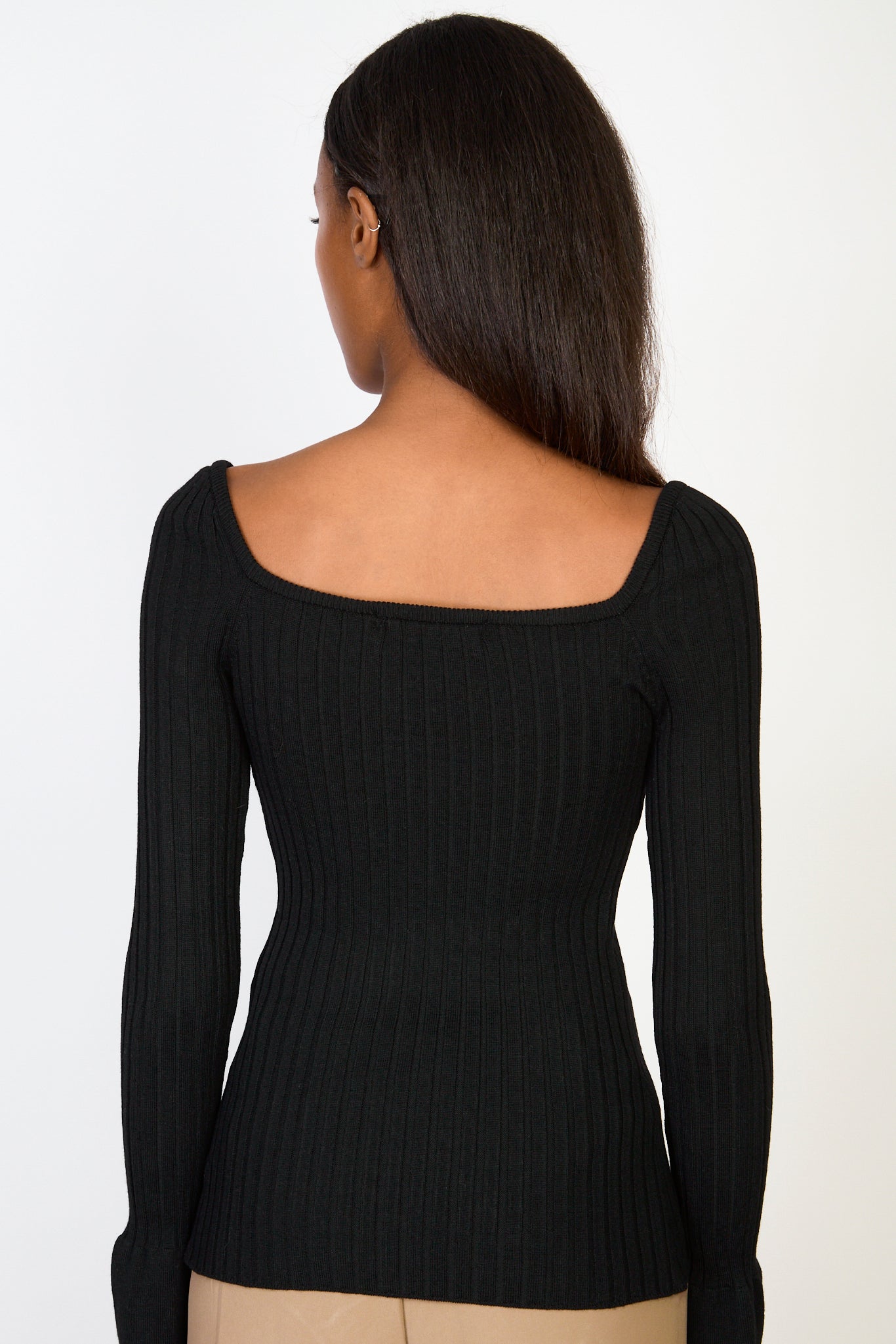 Black ribbed square neckline giant cuff cardigan_2